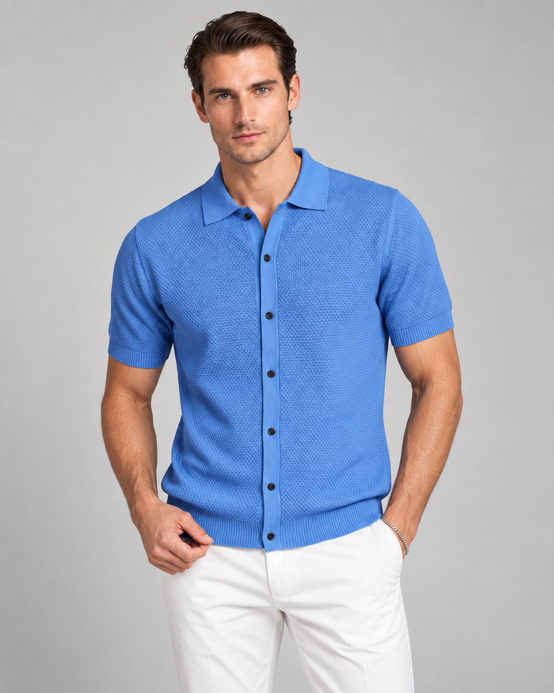 Men’s Old-Money Style Cool-Touch Diamond Knit Polo Shirt