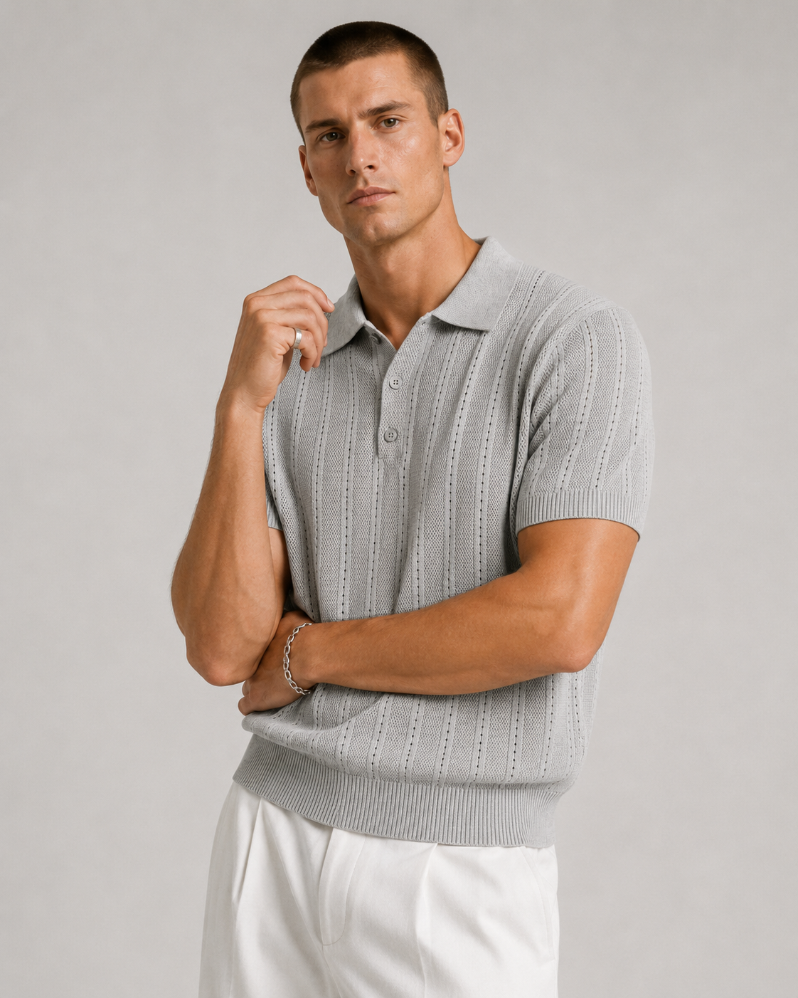 Men’s Textured Knit Polo Shirt Short Sleeve