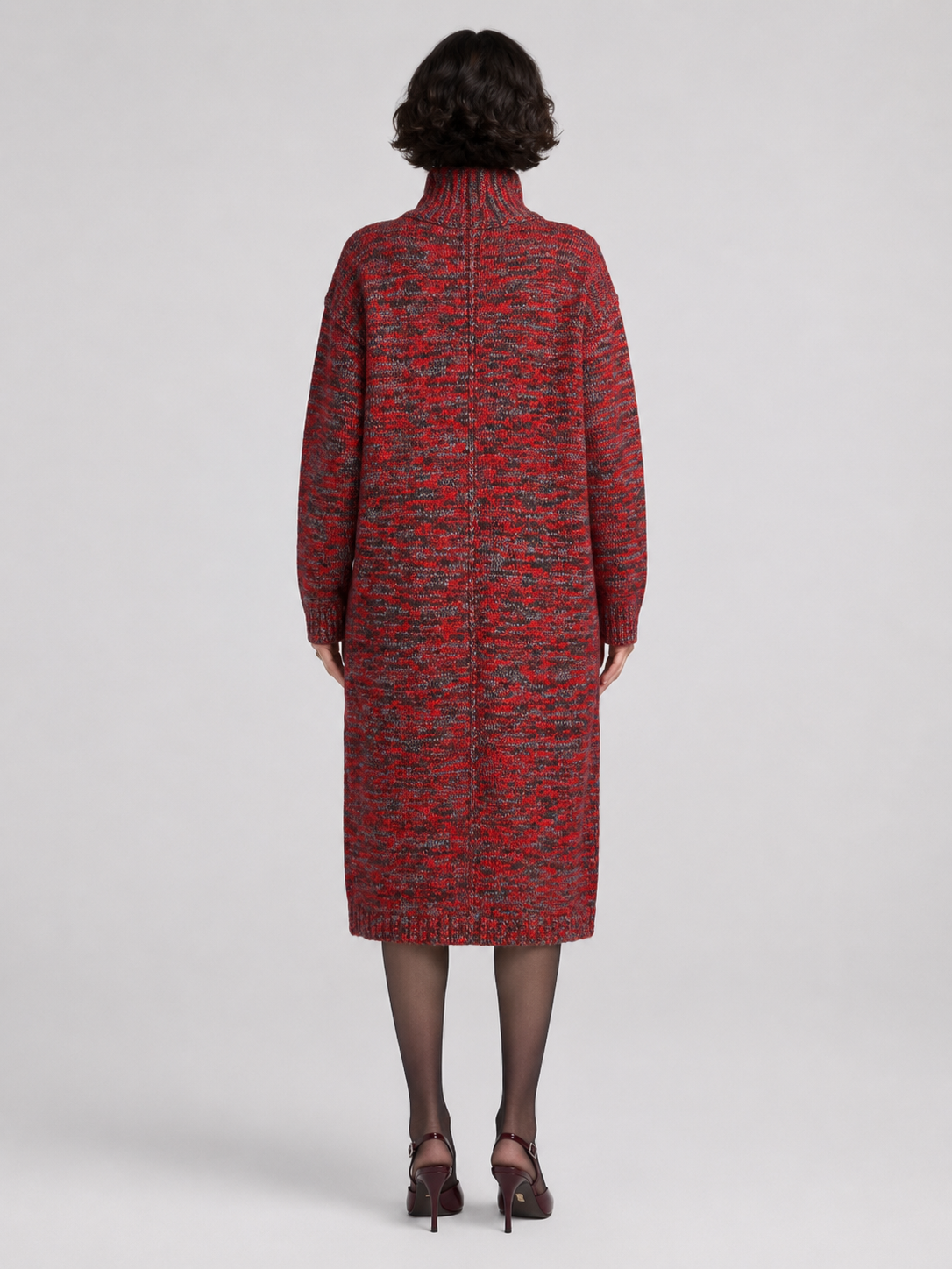 Women's Wool Blend High Neck Long Knit Coat Cardigan with Multi Buttons