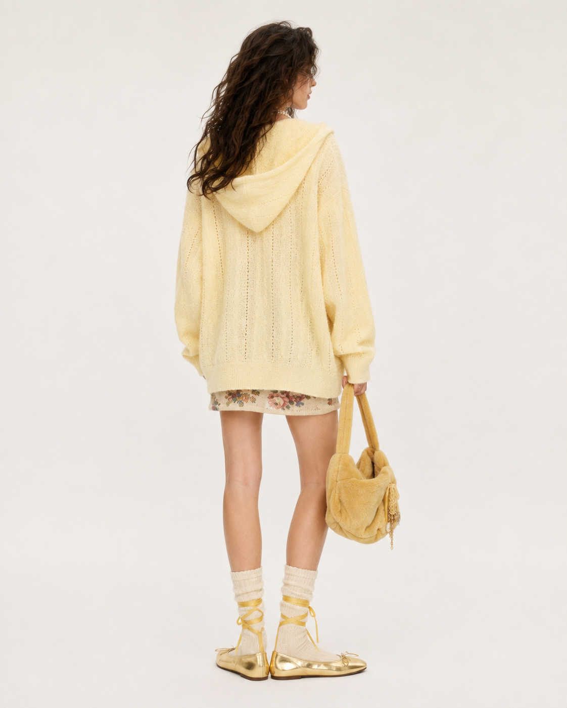 Baby Mohair Wool Blend Hoodie Sweater Cable Knit Cardigan
