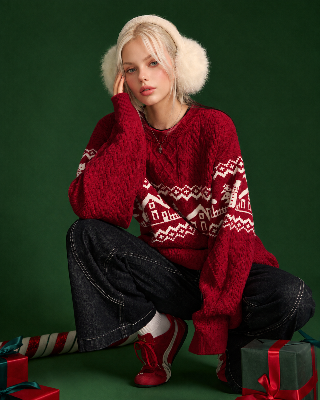 Unisex Christmas Fair Isle Wool Blend Sweater