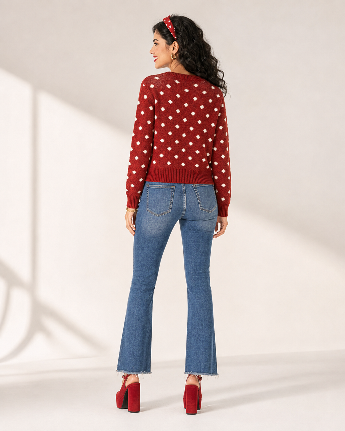 Women’s Color Block Knit Sweater with Bow Detail