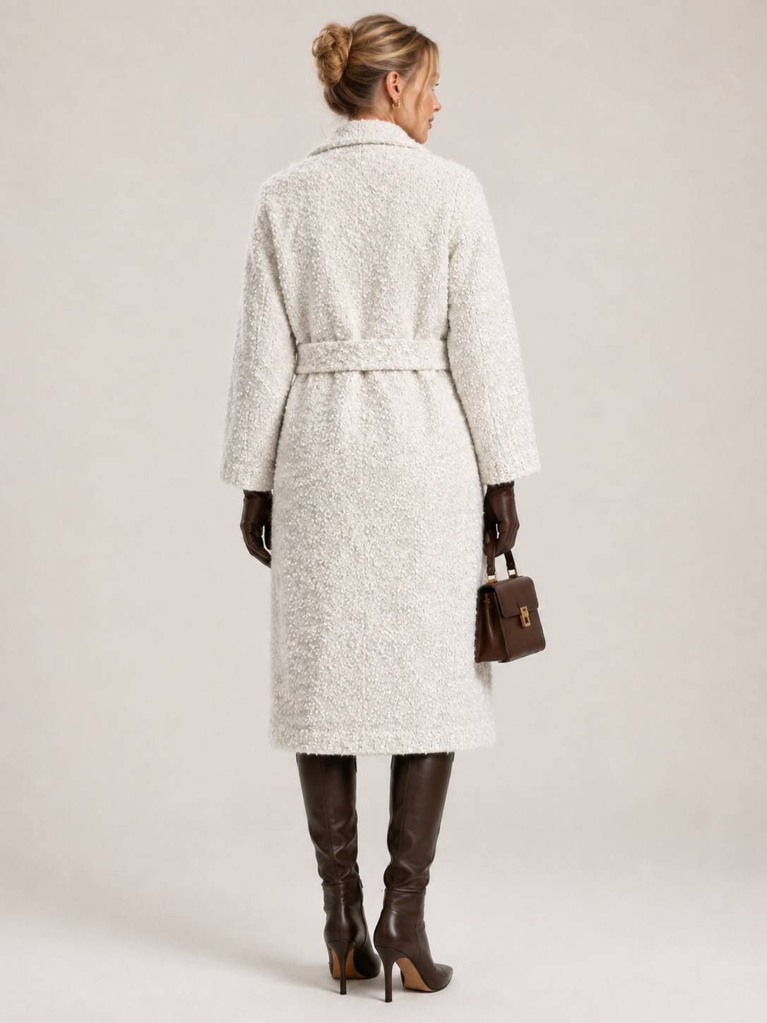 Women's Wool Blend Boucle Long Knit Coat Cardigan
