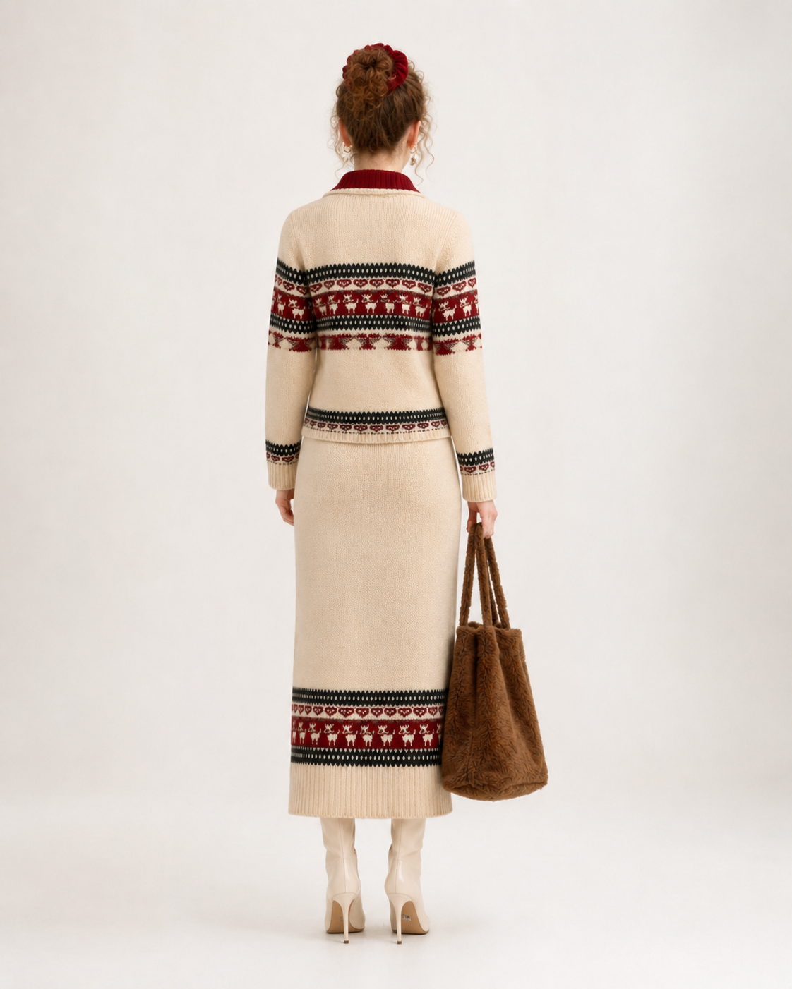 Women’s Fair Isle Knit Cardigan & Skirt Set