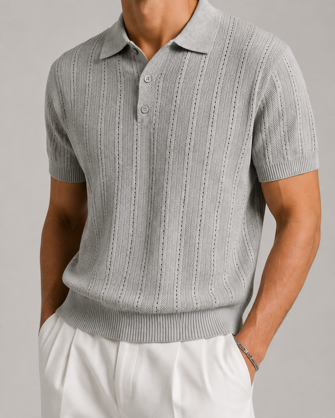 Men’s Textured Knit Polo Shirt Short Sleeve