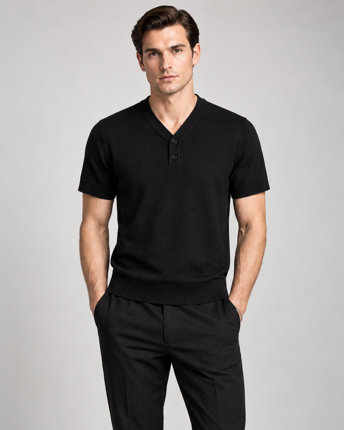 Men’s Old-Money Style Cool-Touch Knit Henley Shirt