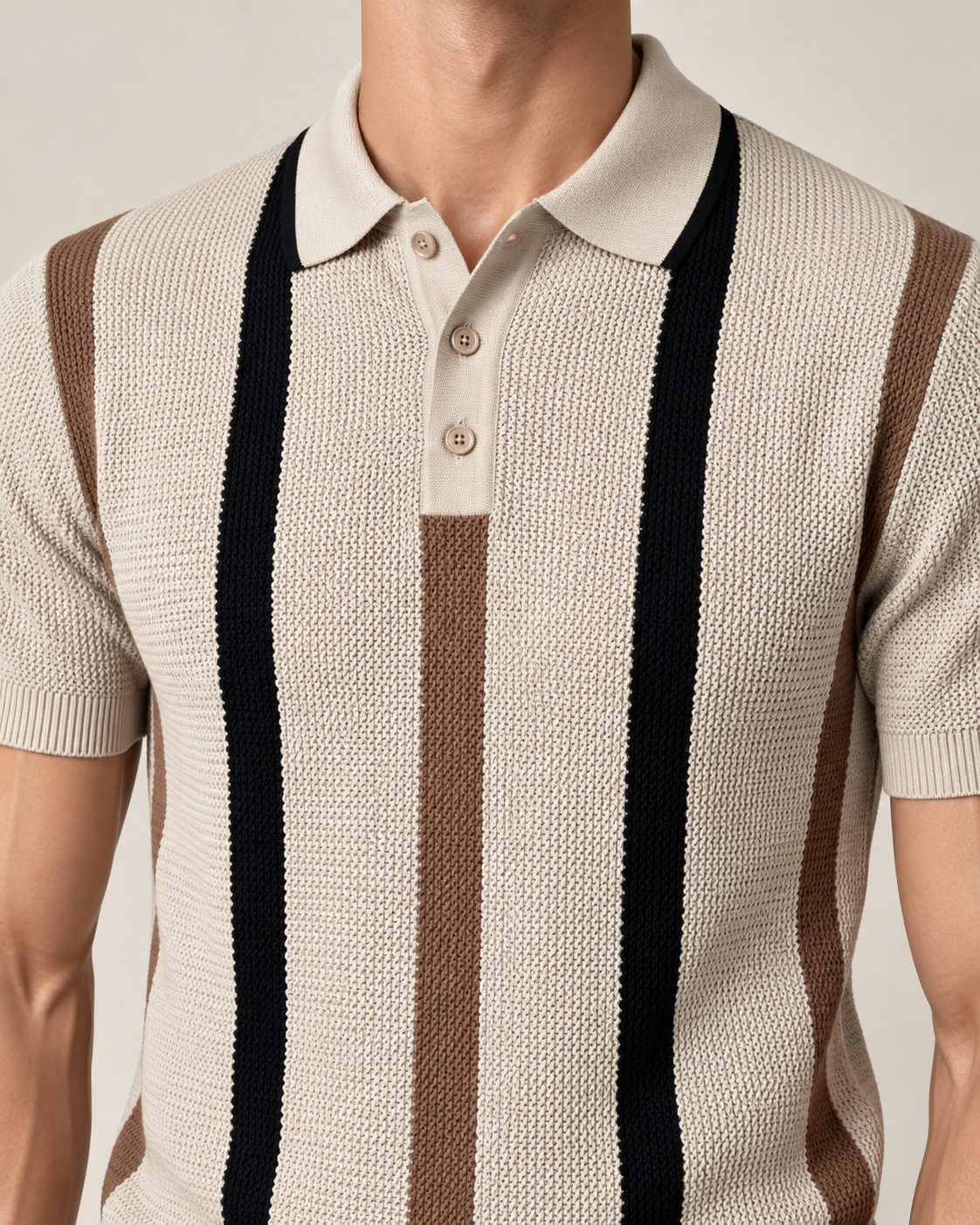 Men’s Old-Money Style Striped Honeycomb Polo Shirt
