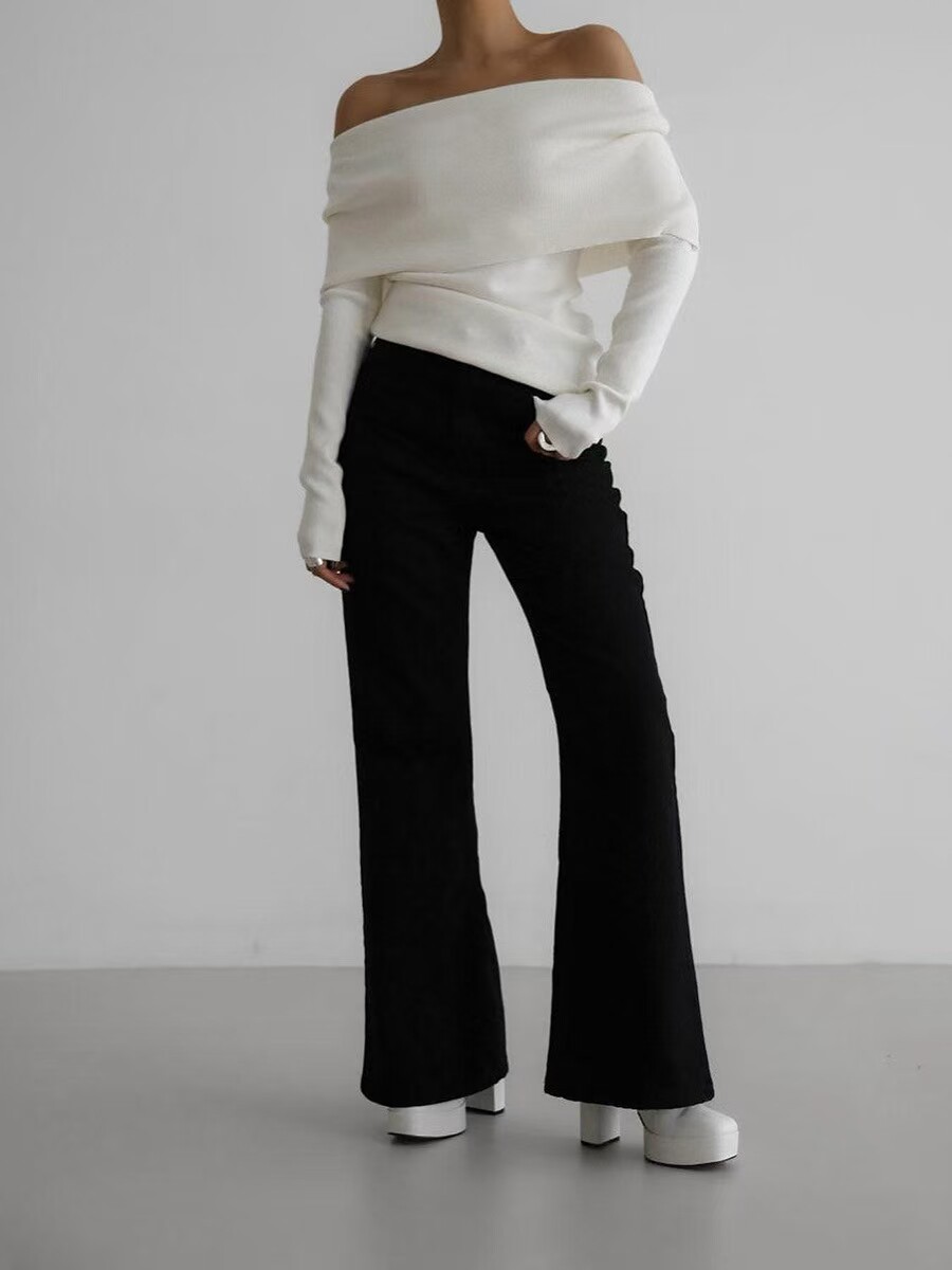 Women's Off Shoulder Slim Fit Knit Sweater