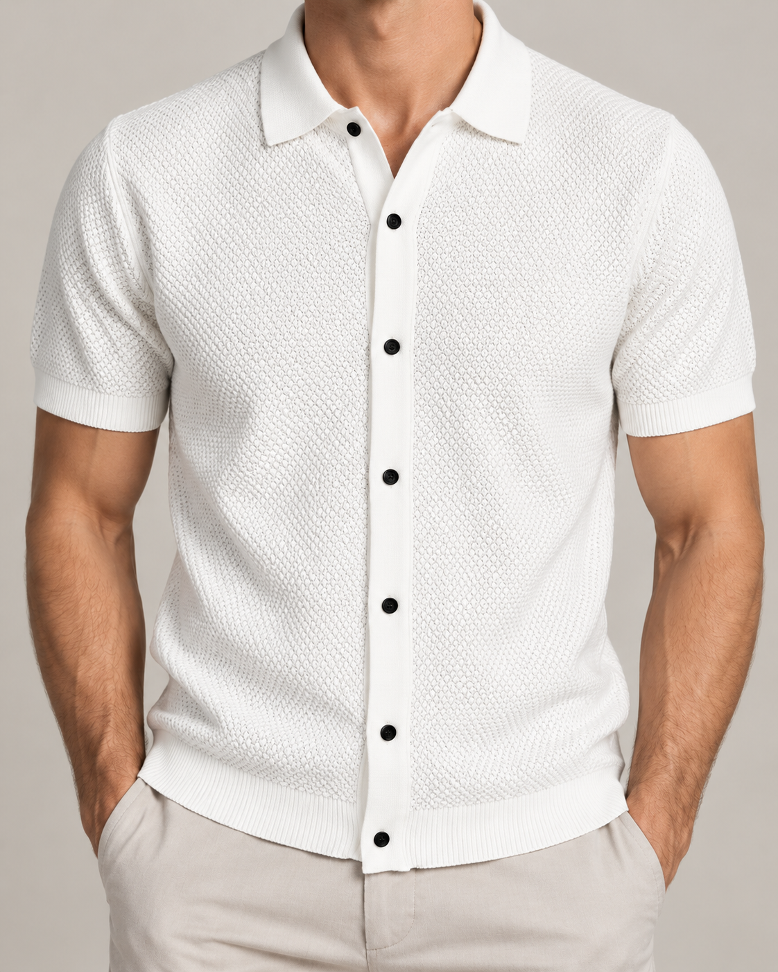 Men’s Old-Money Style Cool-Touch Diamond Knit Polo Shirt