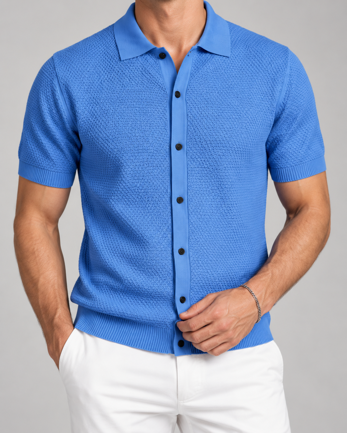 Men’s Old-Money Style Cool-Touch Diamond Knit Polo Shirt