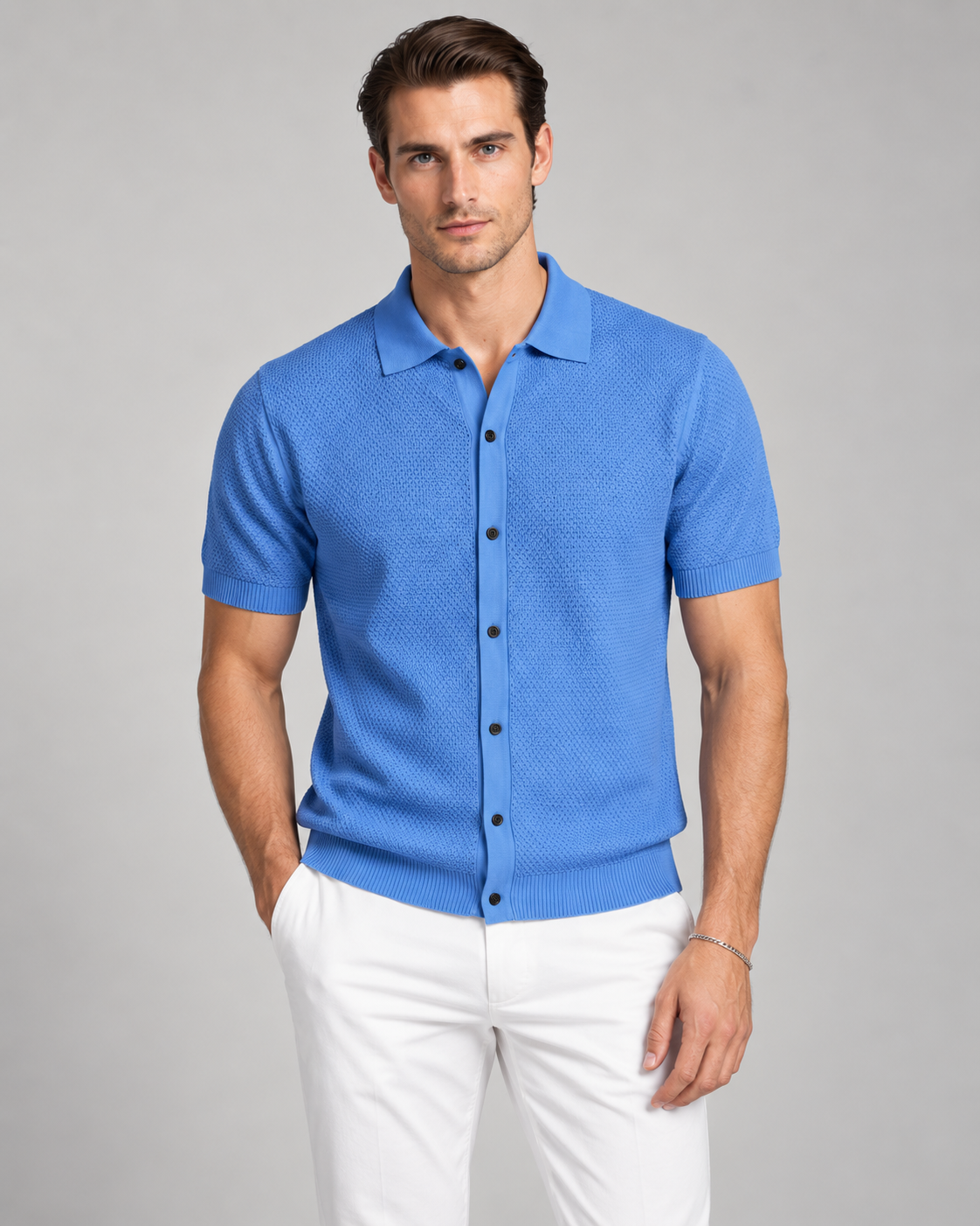 Men’s Old-Money Style Cool-Touch Diamond Knit Polo Shirt