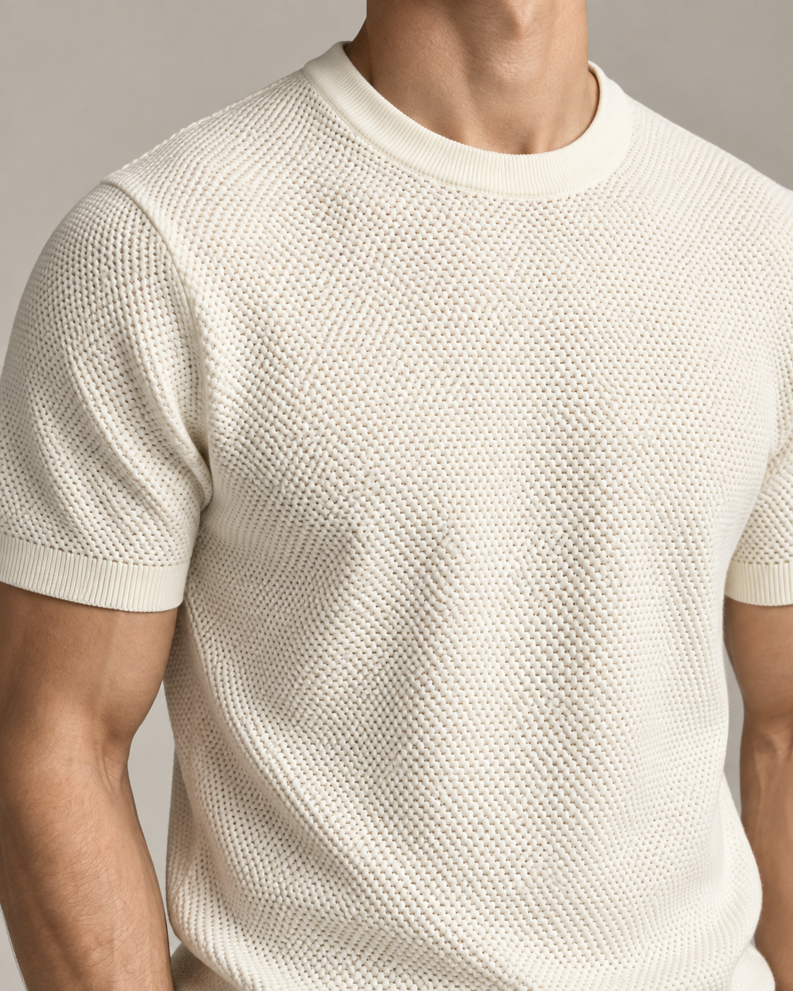 Men’s Old-Money Style Cool-Touch Honeycomb Knit T-Shirt