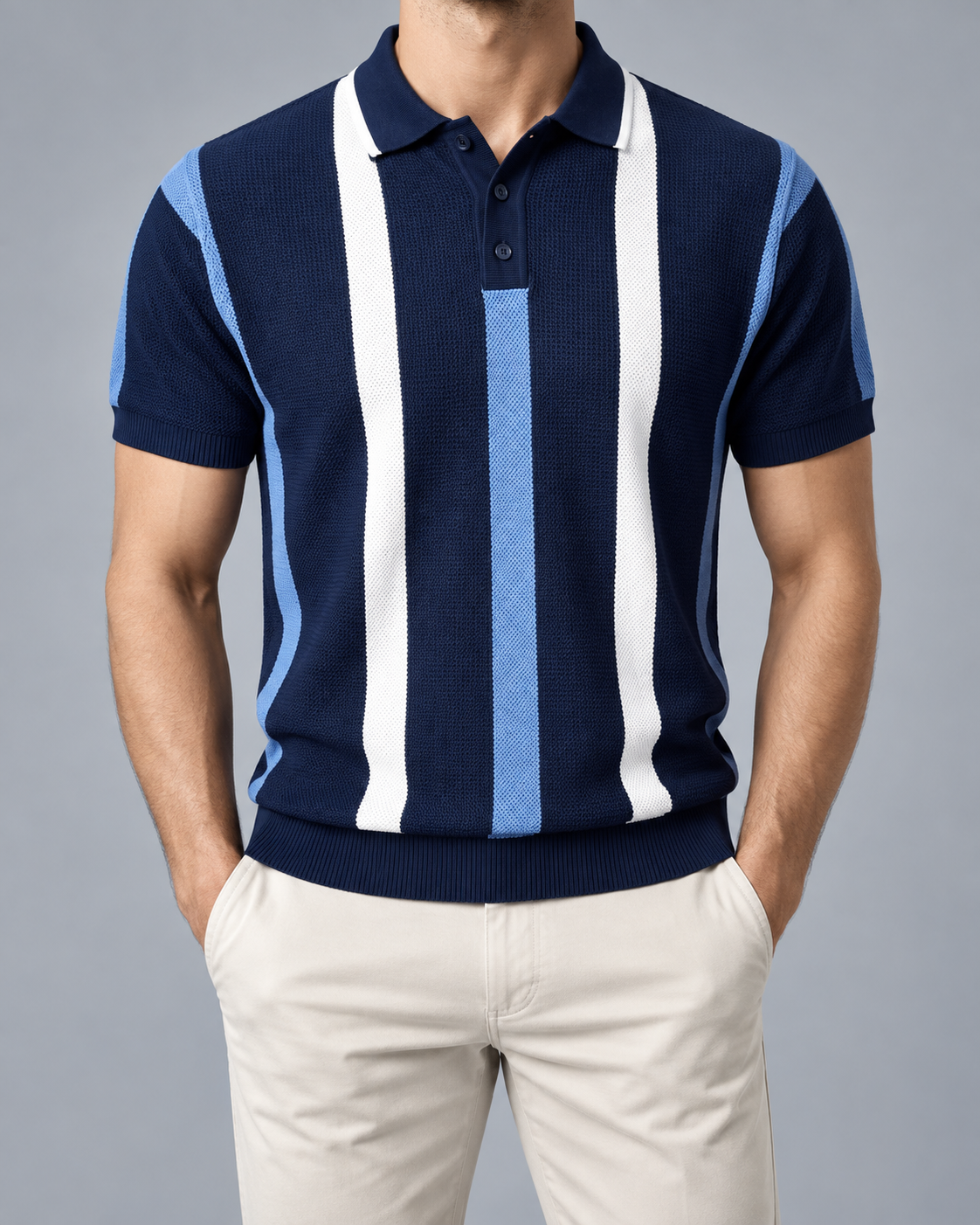 Men’s Old-Money Style Striped Honeycomb Polo Shirt