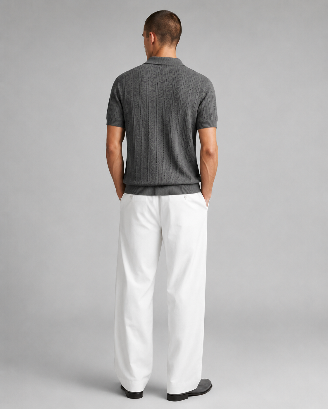 Men’s Textured Knit Polo Shirt Short Sleeve
