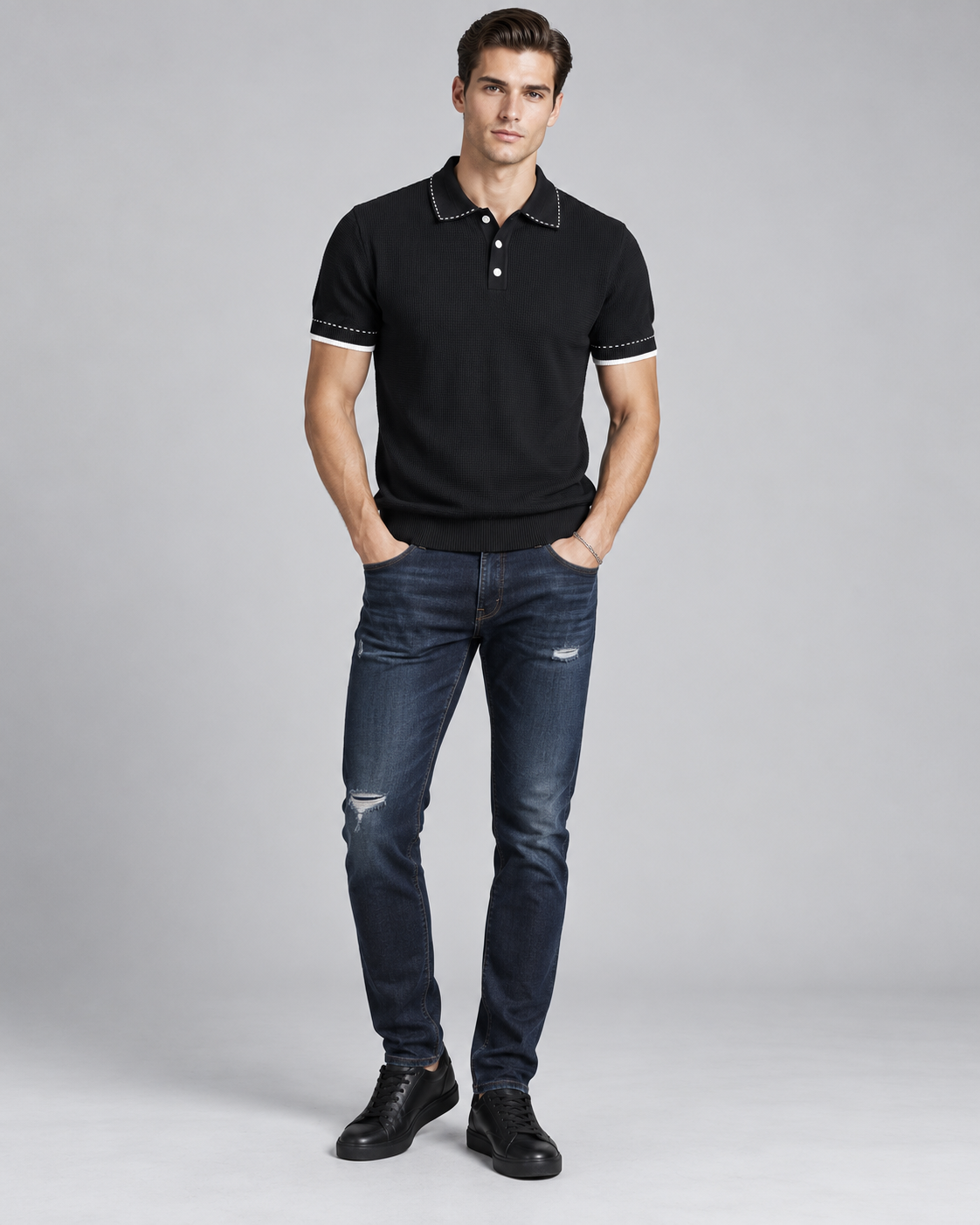 Men’s Old-Money Style Waffle Knit Polo Shirt
