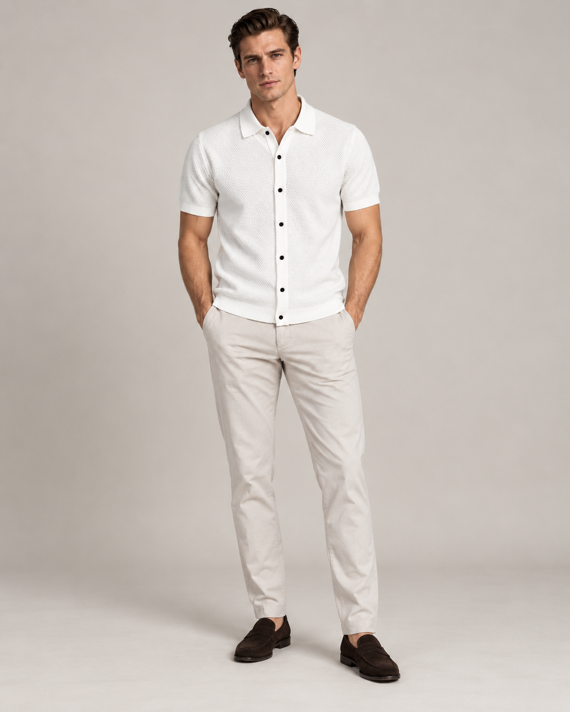 Men’s Old-Money Style Cool-Touch Diamond Knit Polo Shirt
