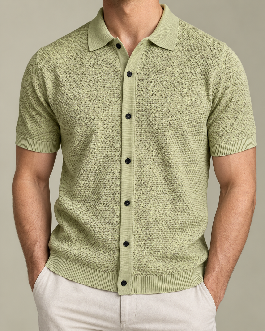 Men’s Old-Money Style Cool-Touch Diamond Knit Polo Shirt