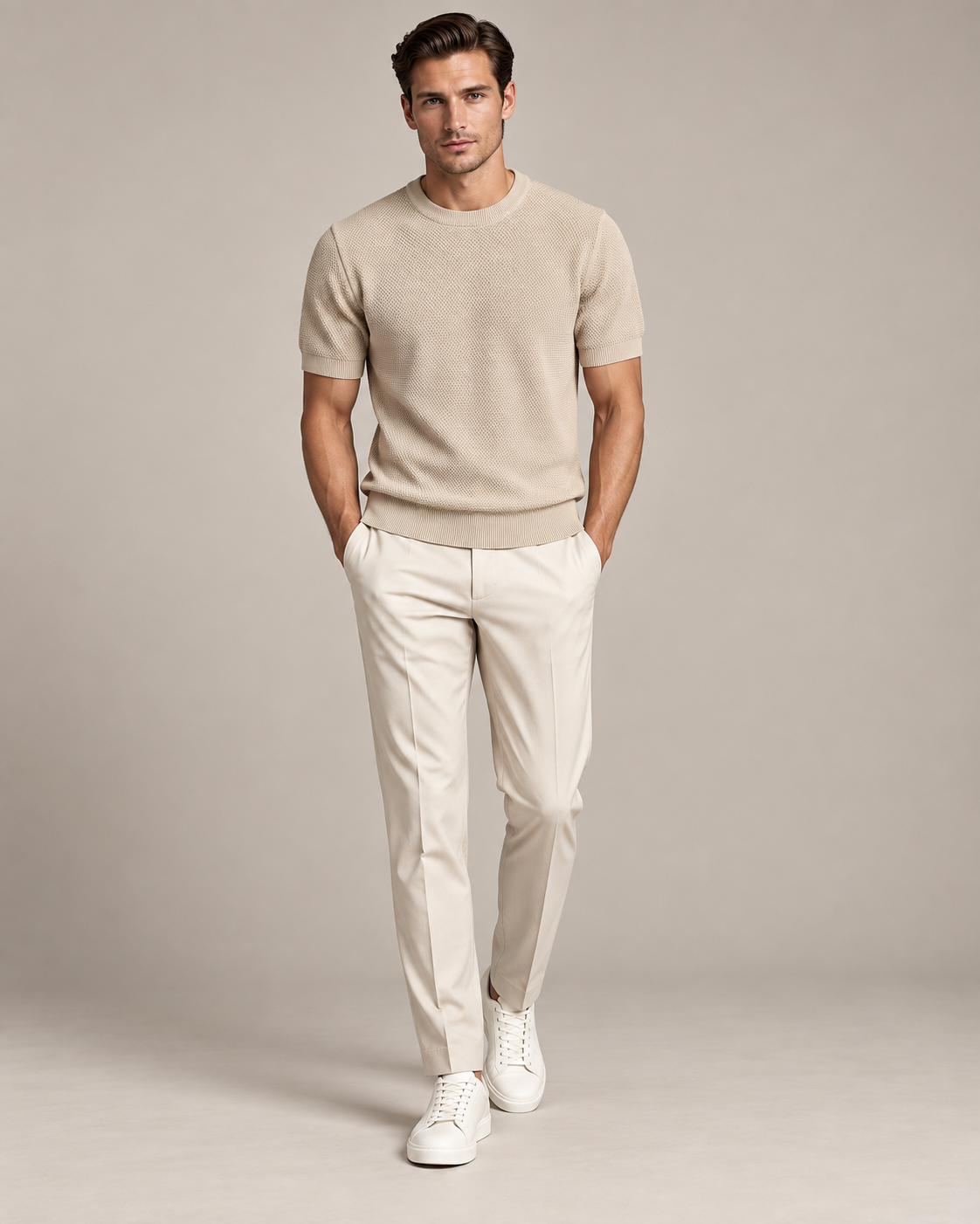 Men’s Old-Money Style Cool-Touch Honeycomb Knit T-Shirt