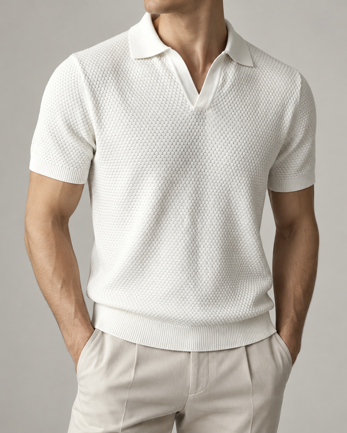 Men’s Old-Money Style Cool-Touch Honeycomb Knit Polo