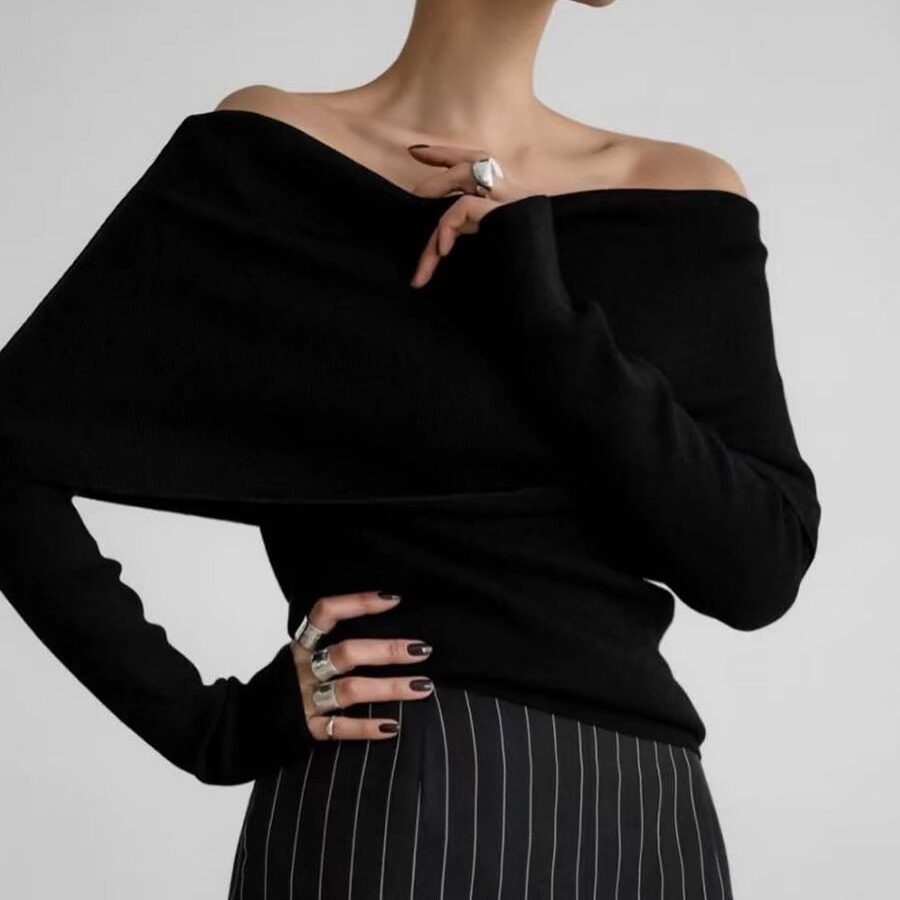 Women's Off Shoulder Slim Fit Knit Sweater