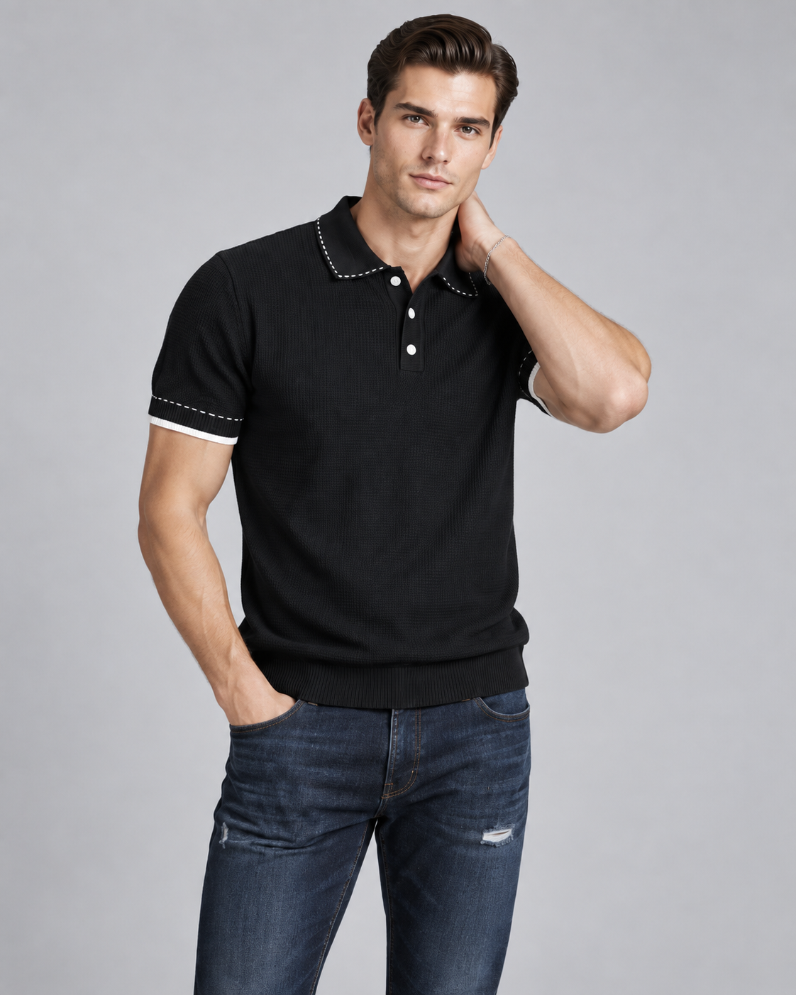 Men’s Old-Money Style Waffle Knit Polo Shirt