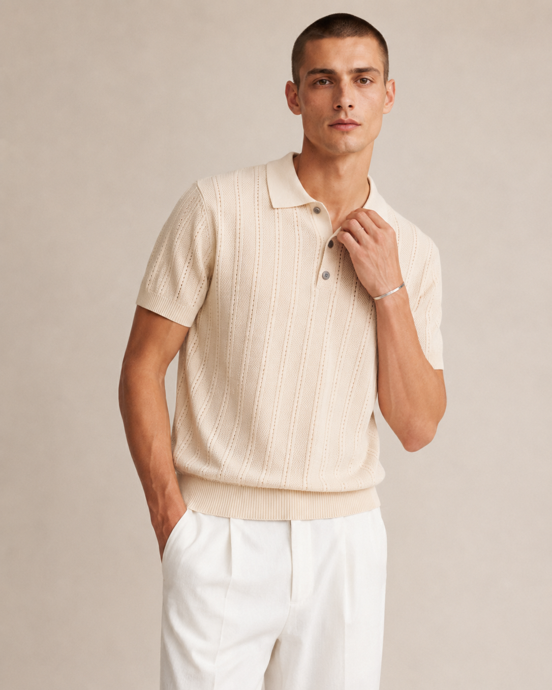 Men’s Textured Knit Polo Shirt Short Sleeve