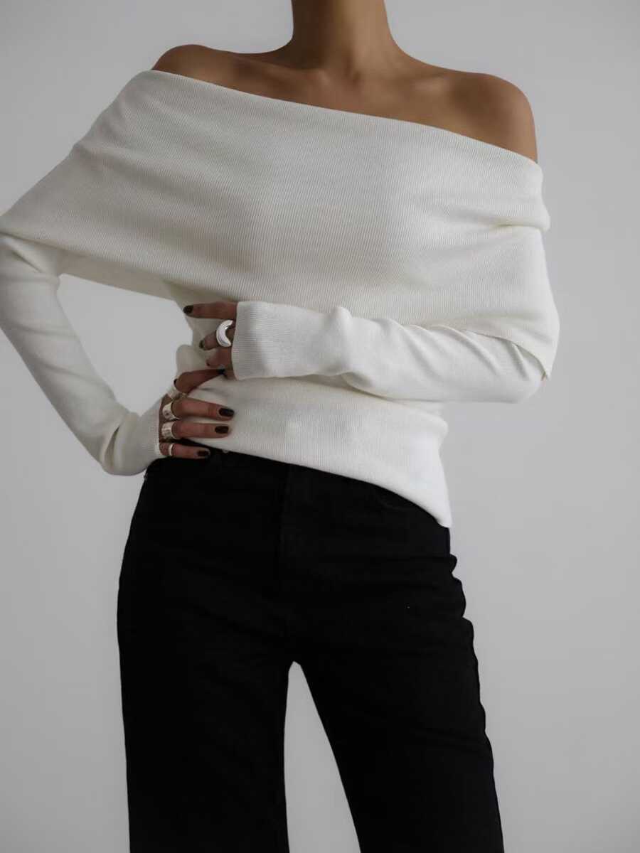 Women's Off Shoulder Slim Fit Knit Sweater