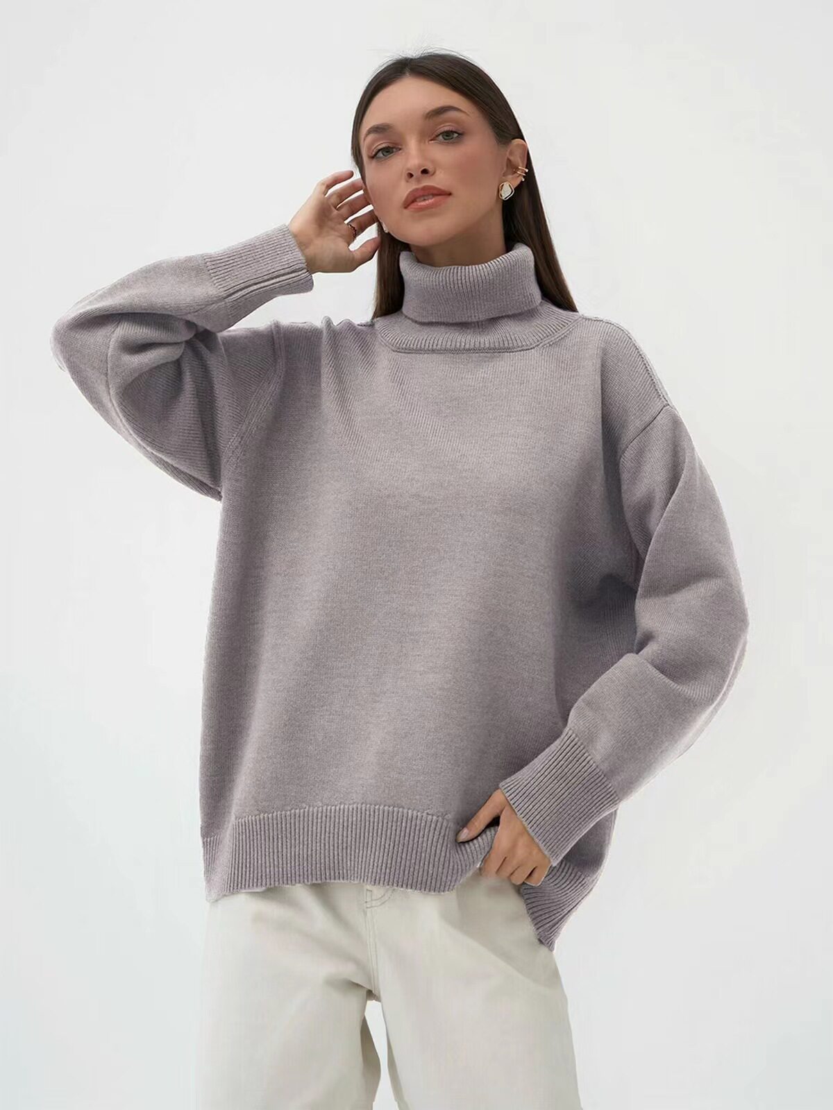 Women's Solid Turtleneck Knit Sweater