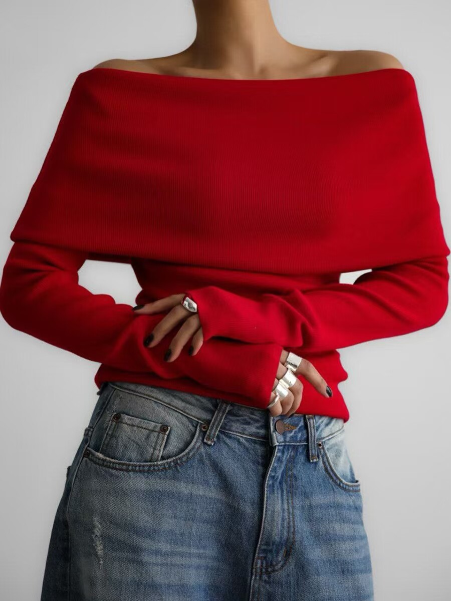 Women's Off Shoulder Slim Fit Knit Sweater