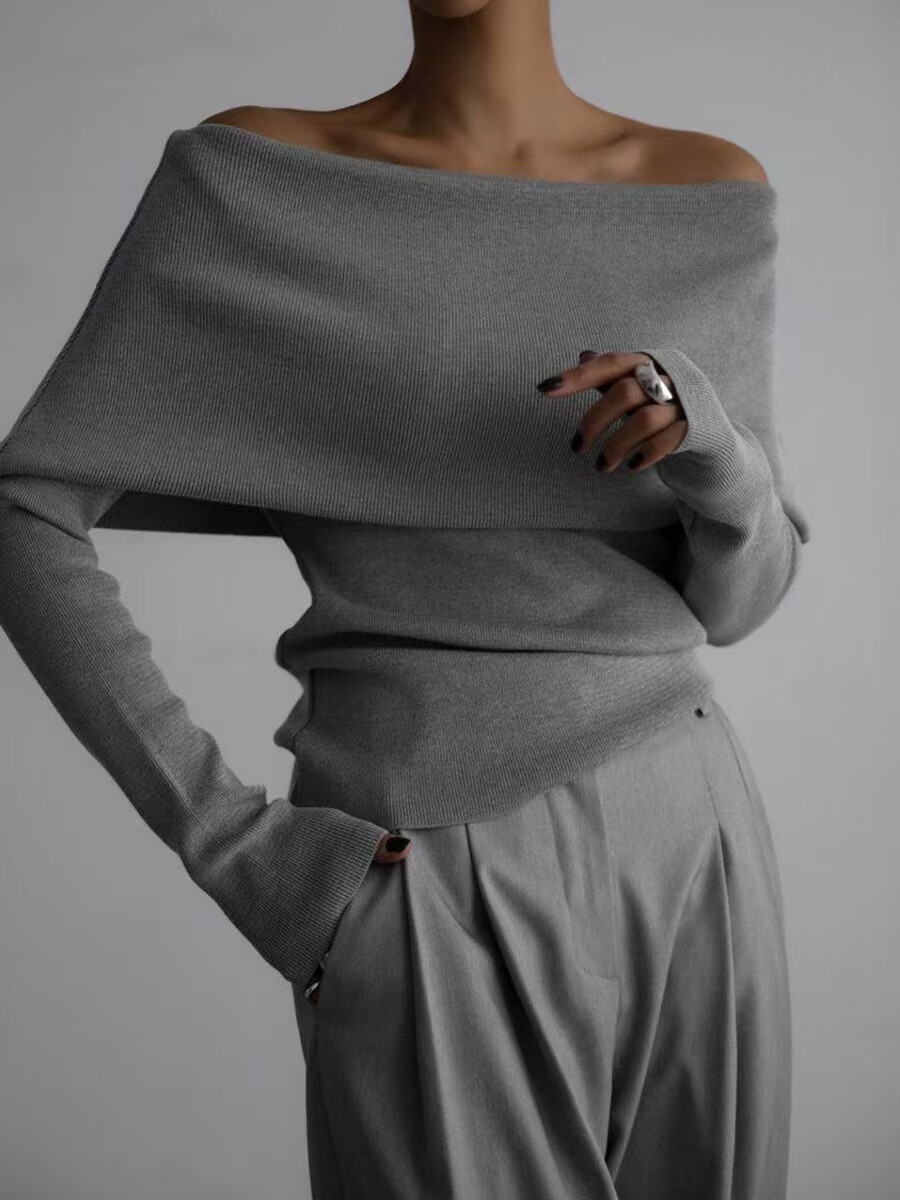 Women's Off Shoulder Slim Fit Knit Sweater