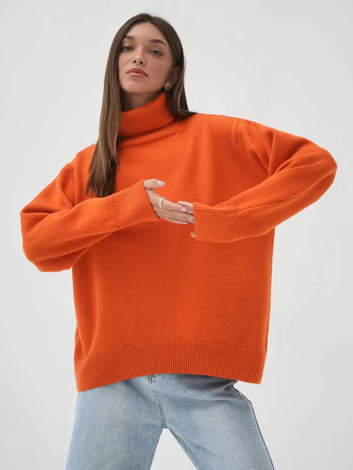 Women's Solid Turtleneck Knit Sweater
