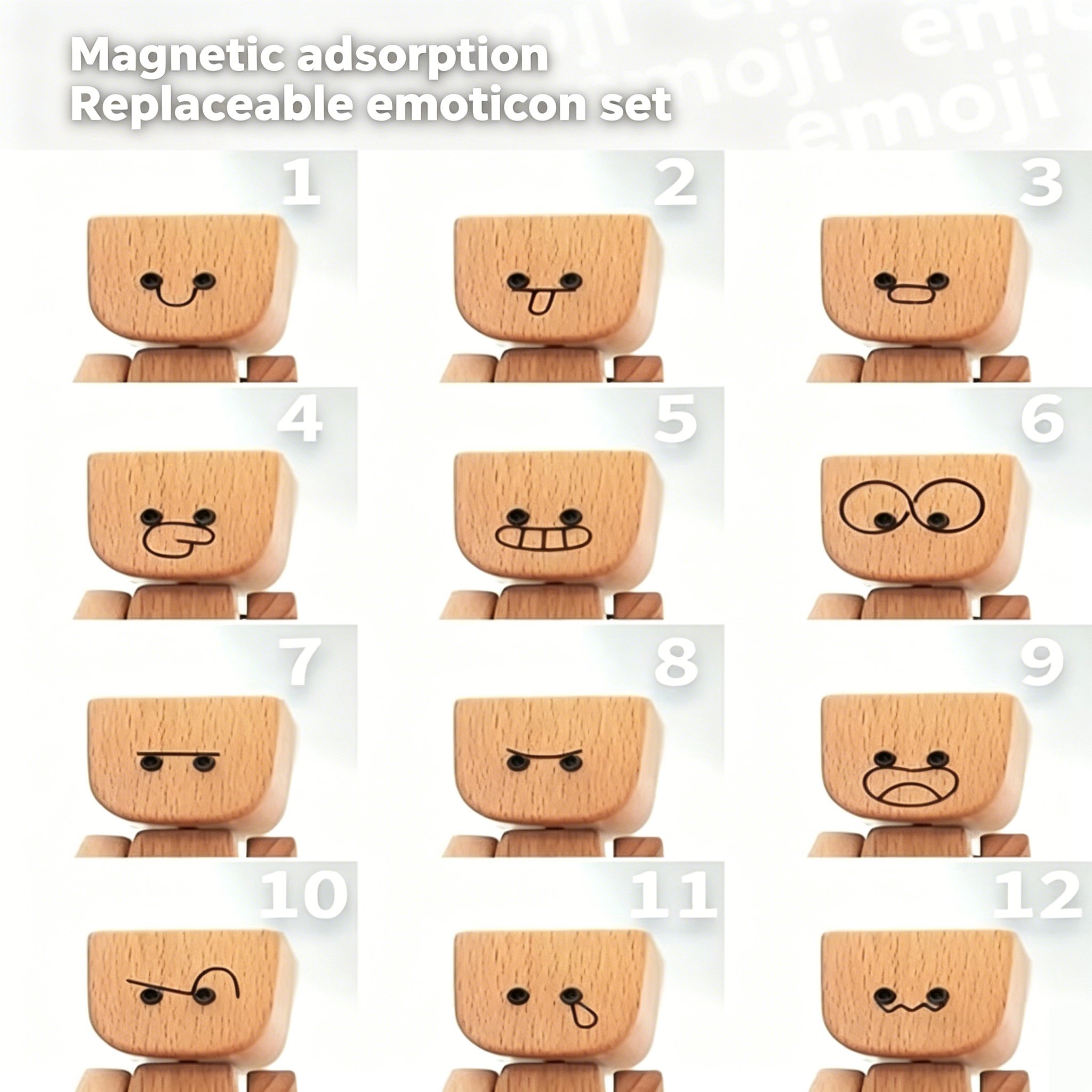 ❤🎁Shaking Feet Wooden Figure with 12PCS Magnetic Expressions