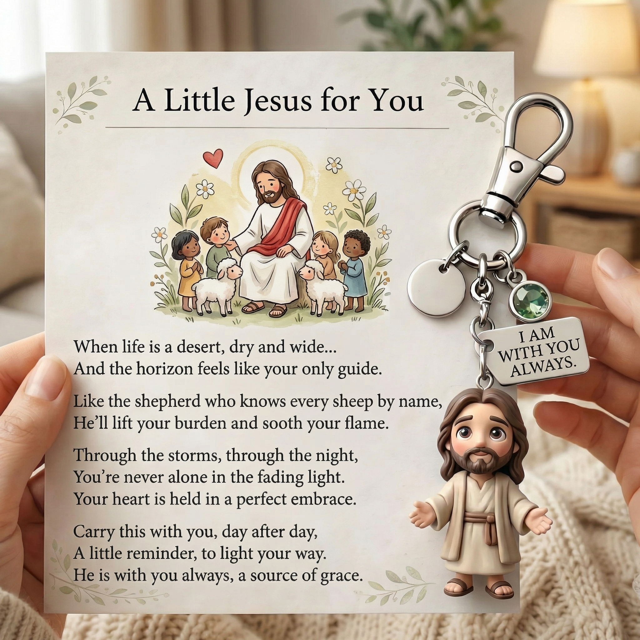 "A Little Jesus for You" - Comforting Pocket Reminder Keychain & Poem Card Gift Set 🌟🙏