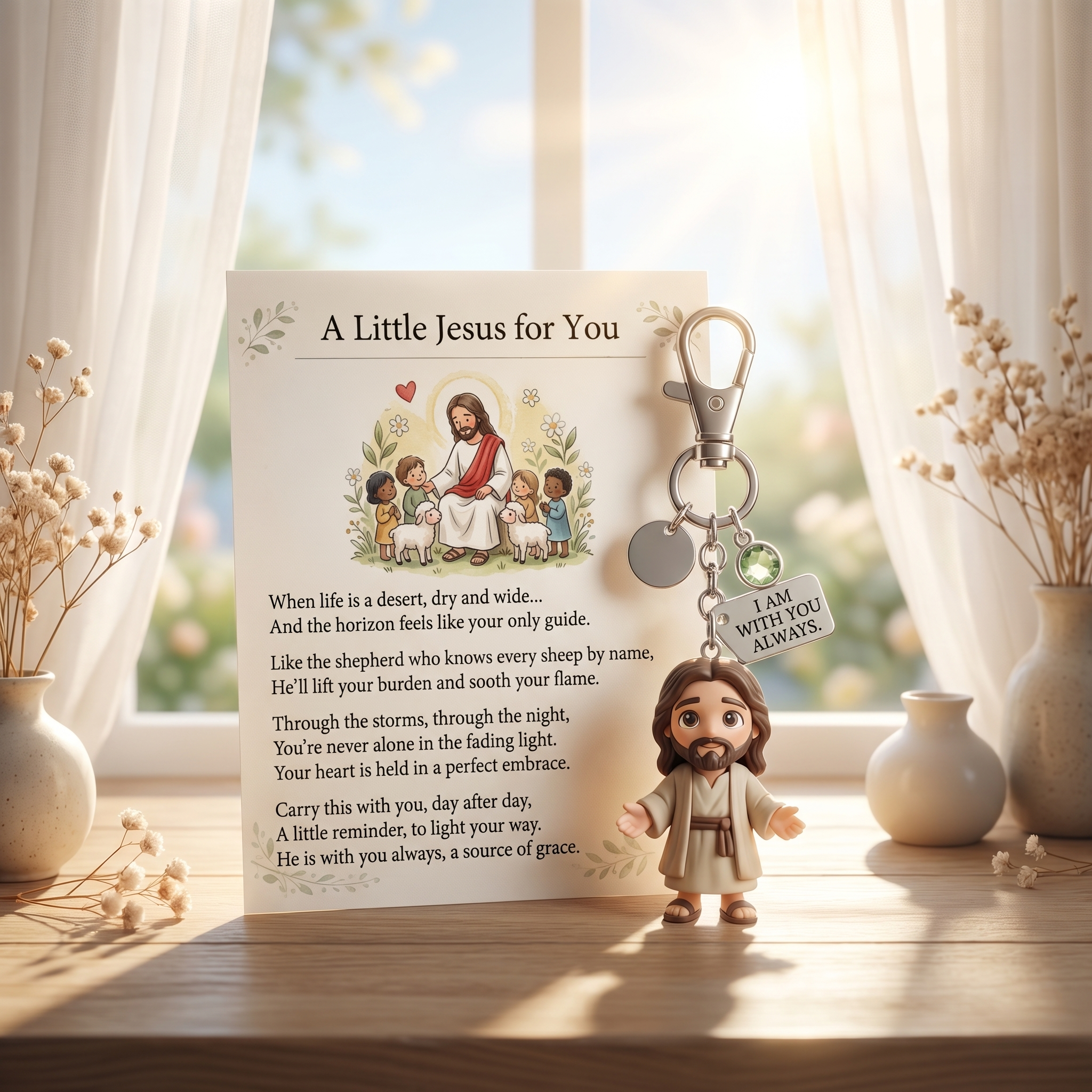 "A Little Jesus for You" - Comforting Pocket Reminder Keychain & Poem Card Gift Set 🌟🙏