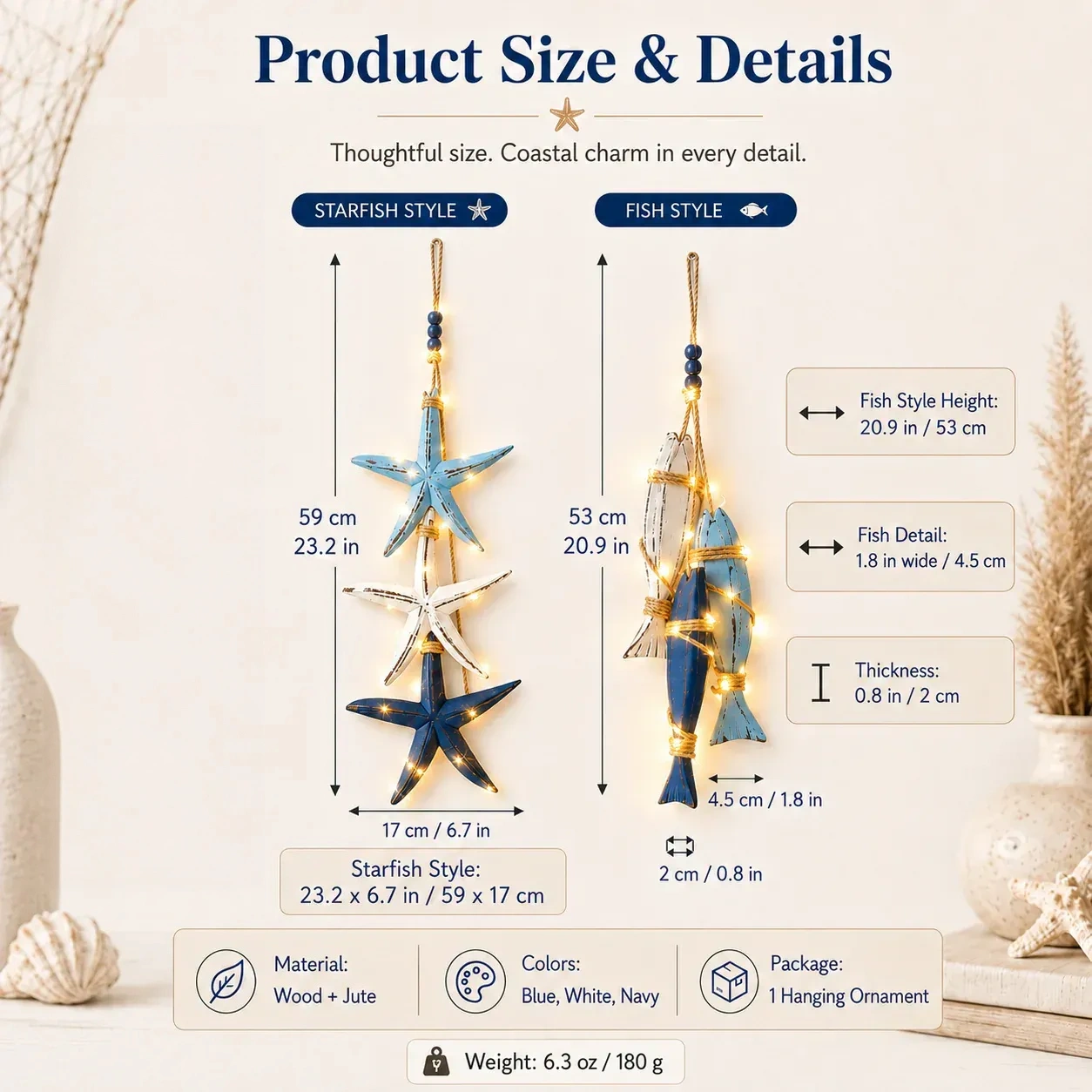 ⭐2026 HOT SALE🐟🌊Lighted Coastal Wooden Starfish & Fish Hanging Decor