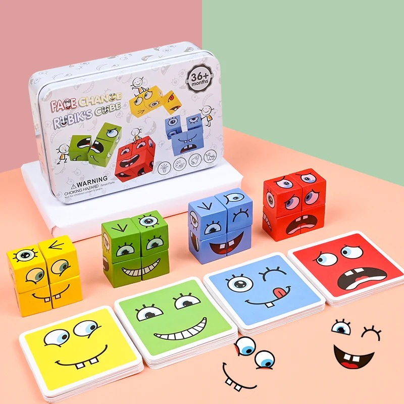 Face Changing Rubik's Cube Wooden Puzzle for Kids