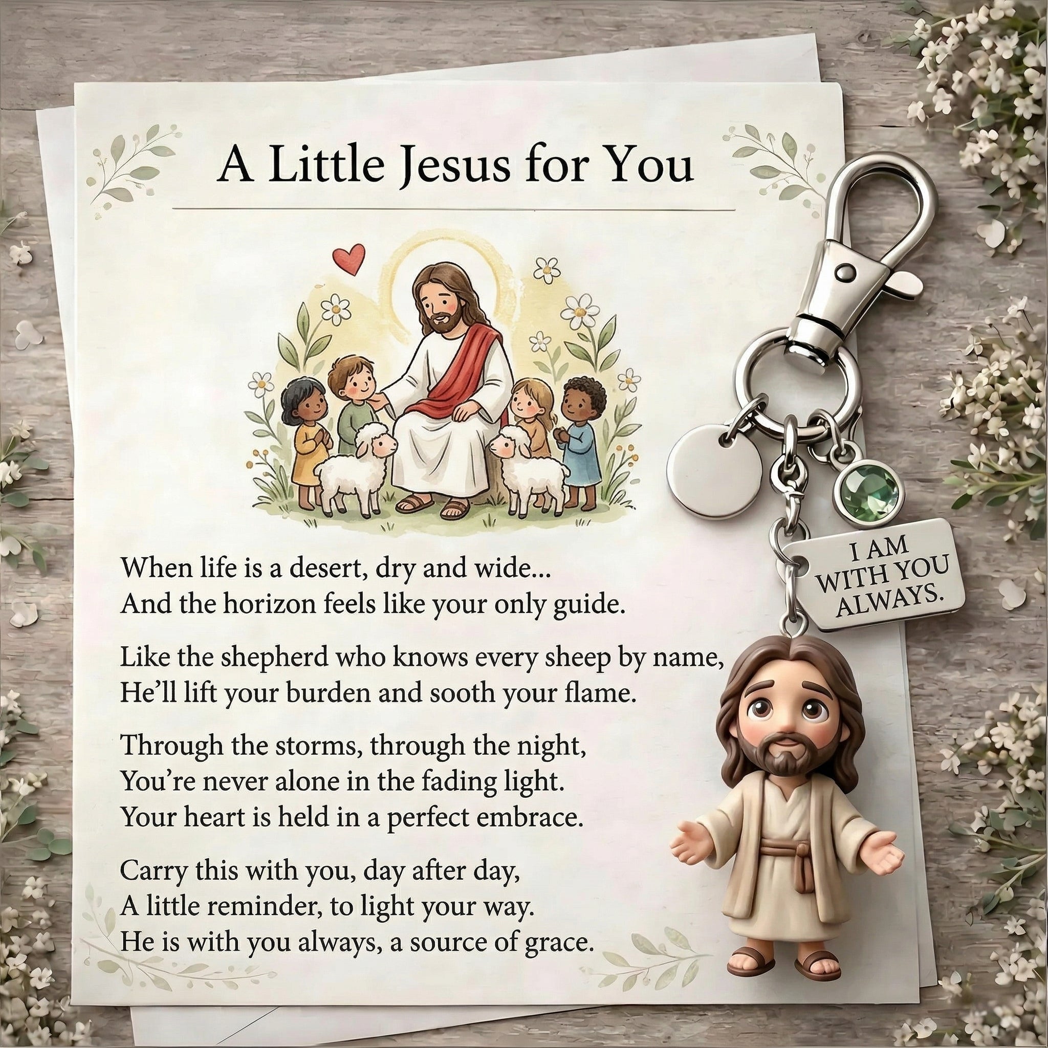 "A Little Jesus for You" - Comforting Pocket Reminder Keychain & Poem Card Gift Set 🌟🙏