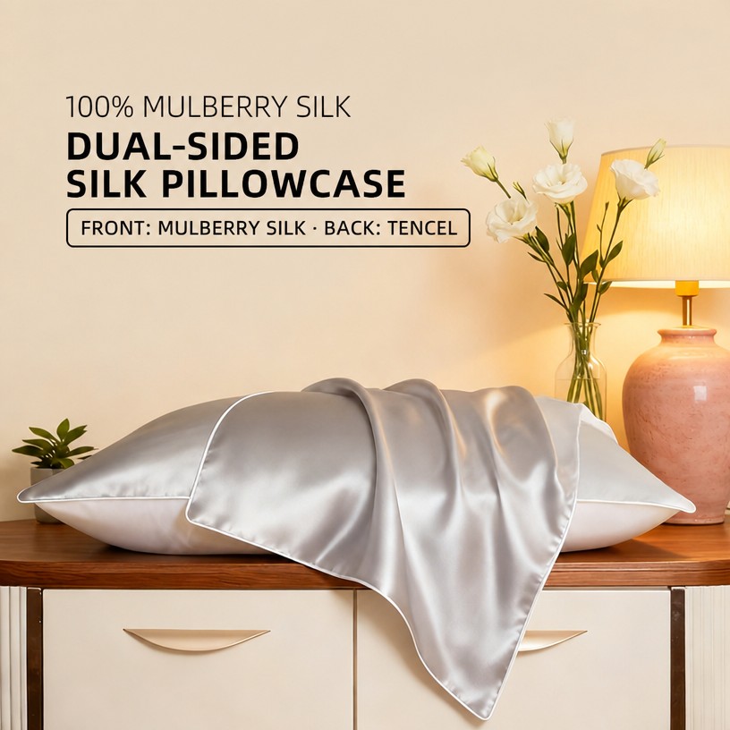 Premium 19 Momme Dual-Sided Pillowcase: 100% Mulberry Silk & Cooling Tencel