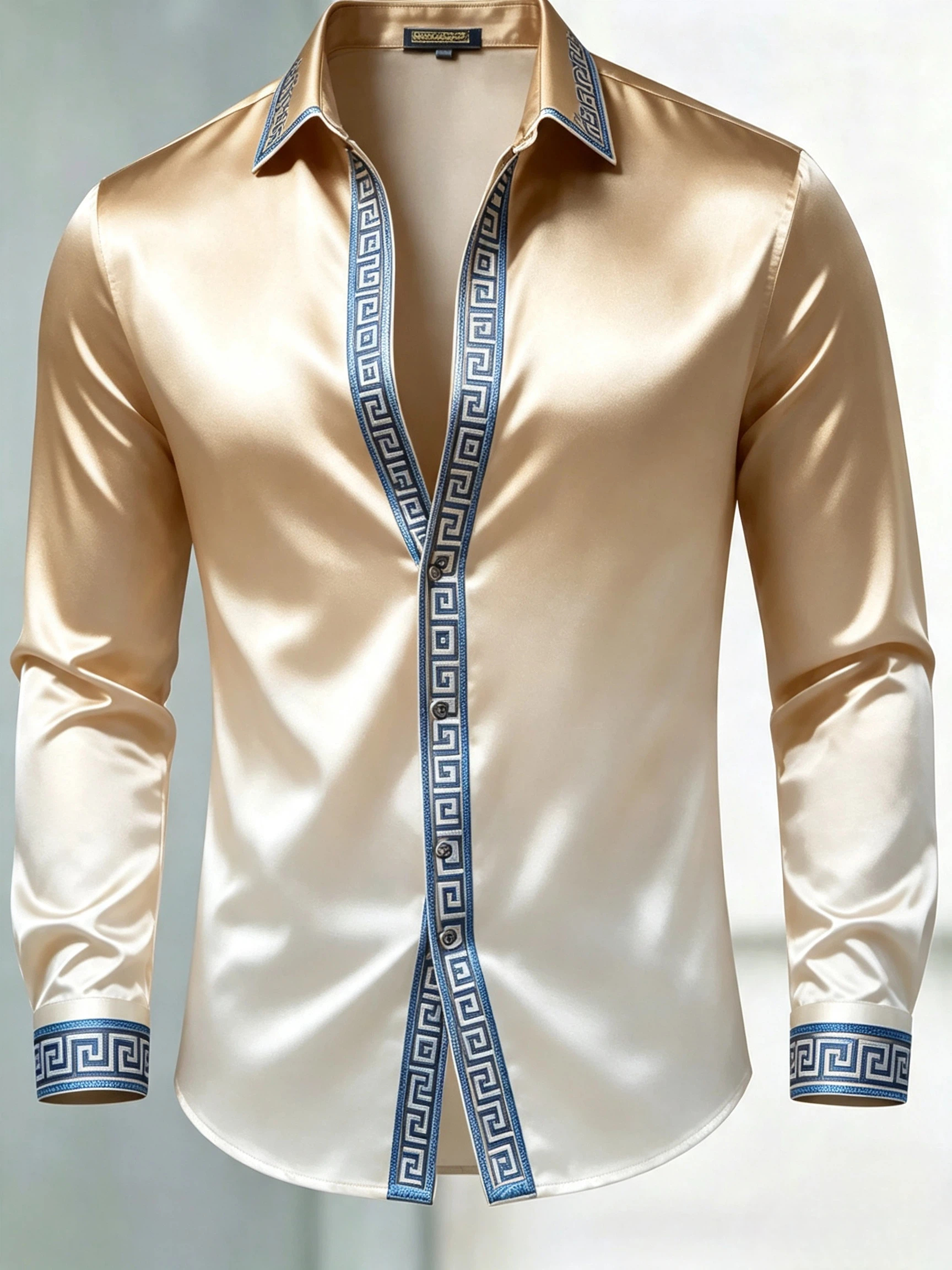 para hombre de lujo Glossy Satin de manga larga Gradient Gold camisa de vestir