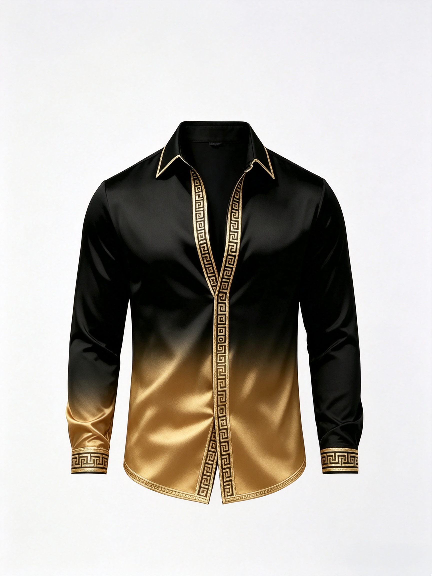 Camisa Black Gold Gloss de manga larga Geometric Border para hombre