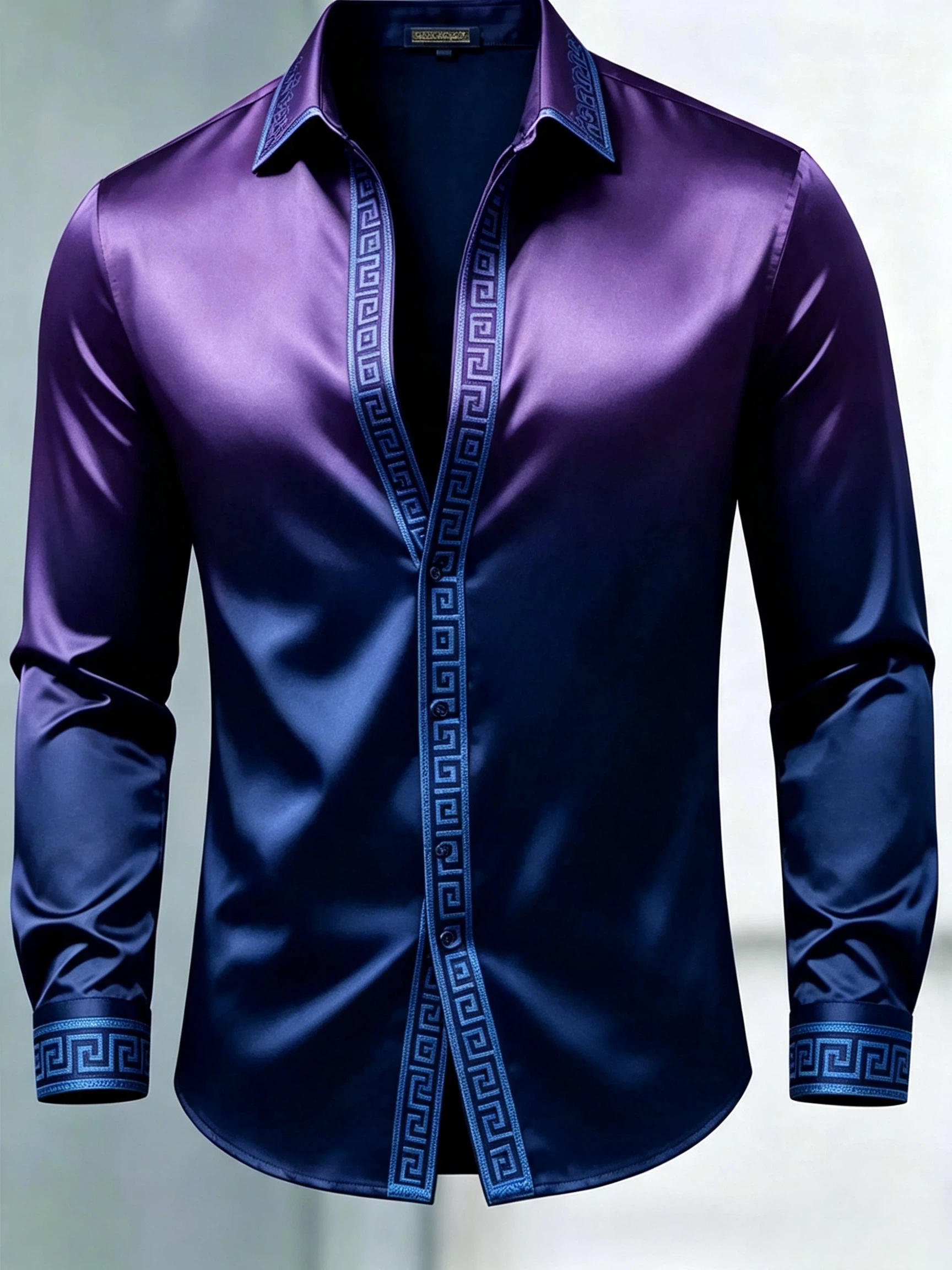 para hombre de lujo Glossy Satin de manga larga Gradient Purple camisa de vestir