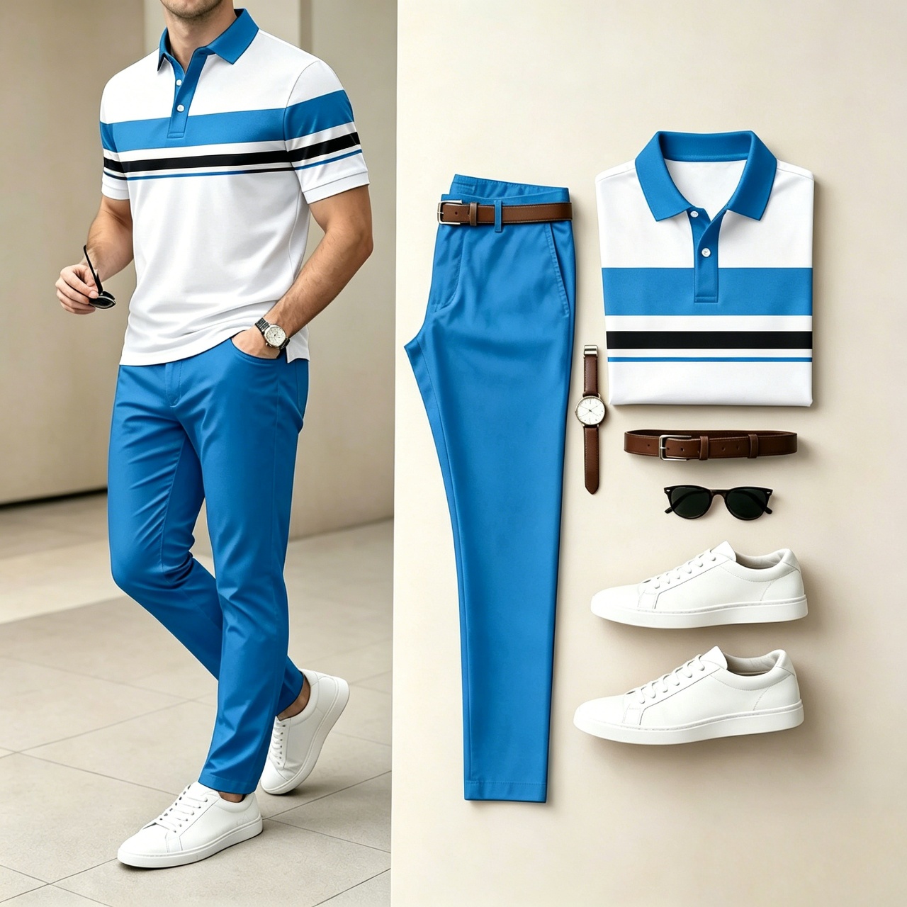 Conjunto de dos piezas casual Geometry estampado camisa polo And pantalón para hombre