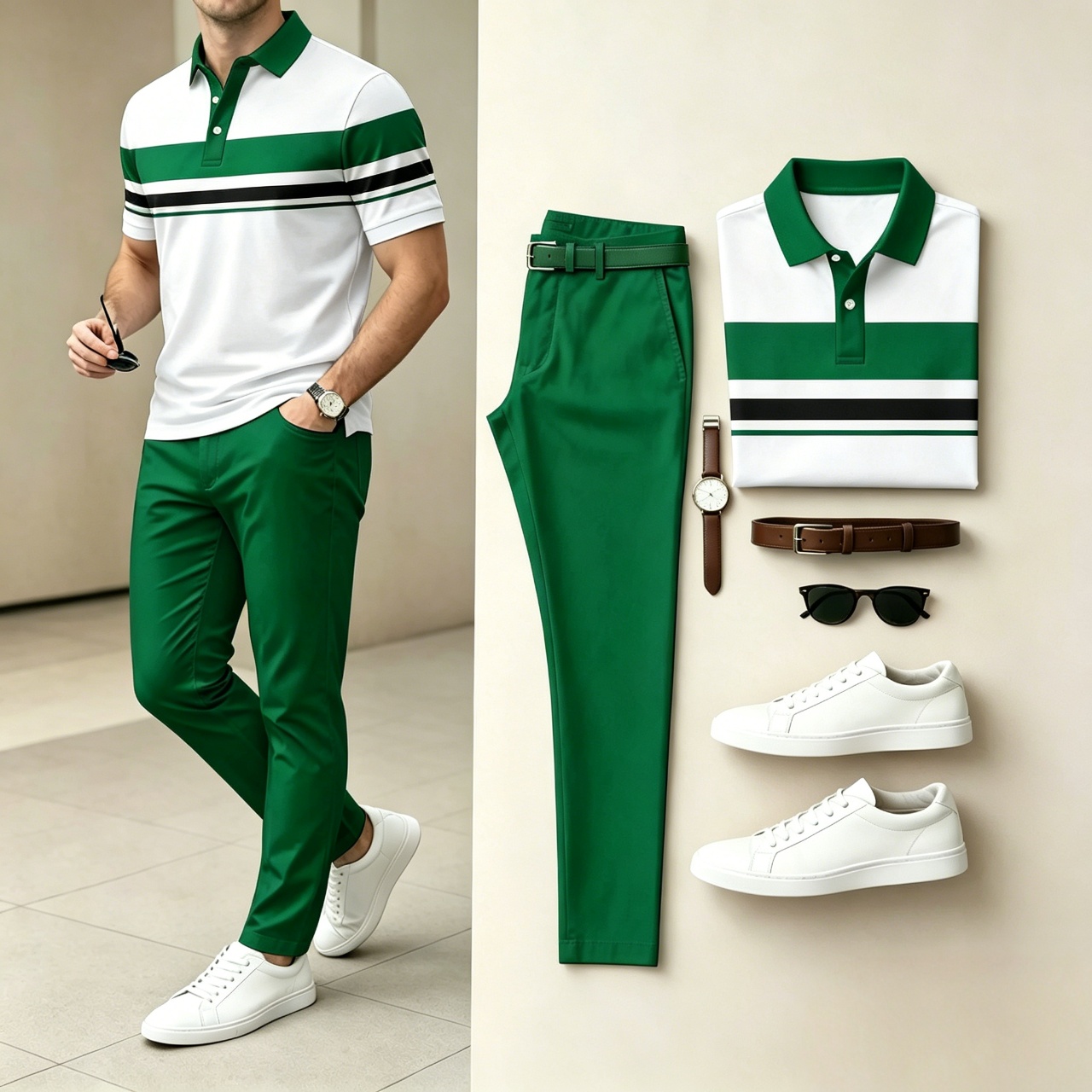 Conjunto de dos piezas casual Geometry estampado camisa polo And pantalón para hombre