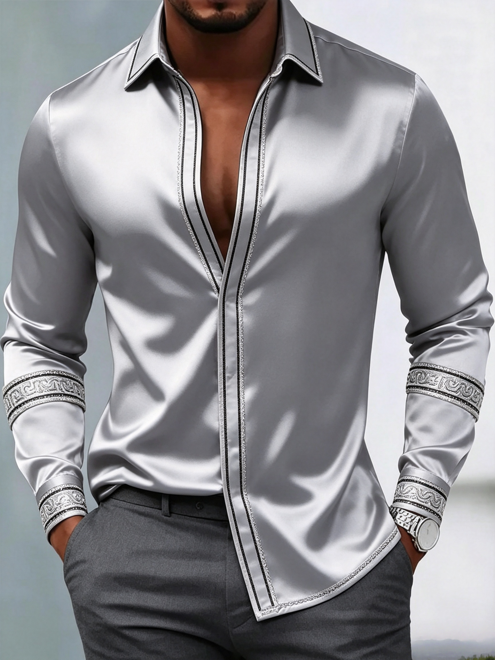 Camisa Slim de lujo de manga larga para hombre