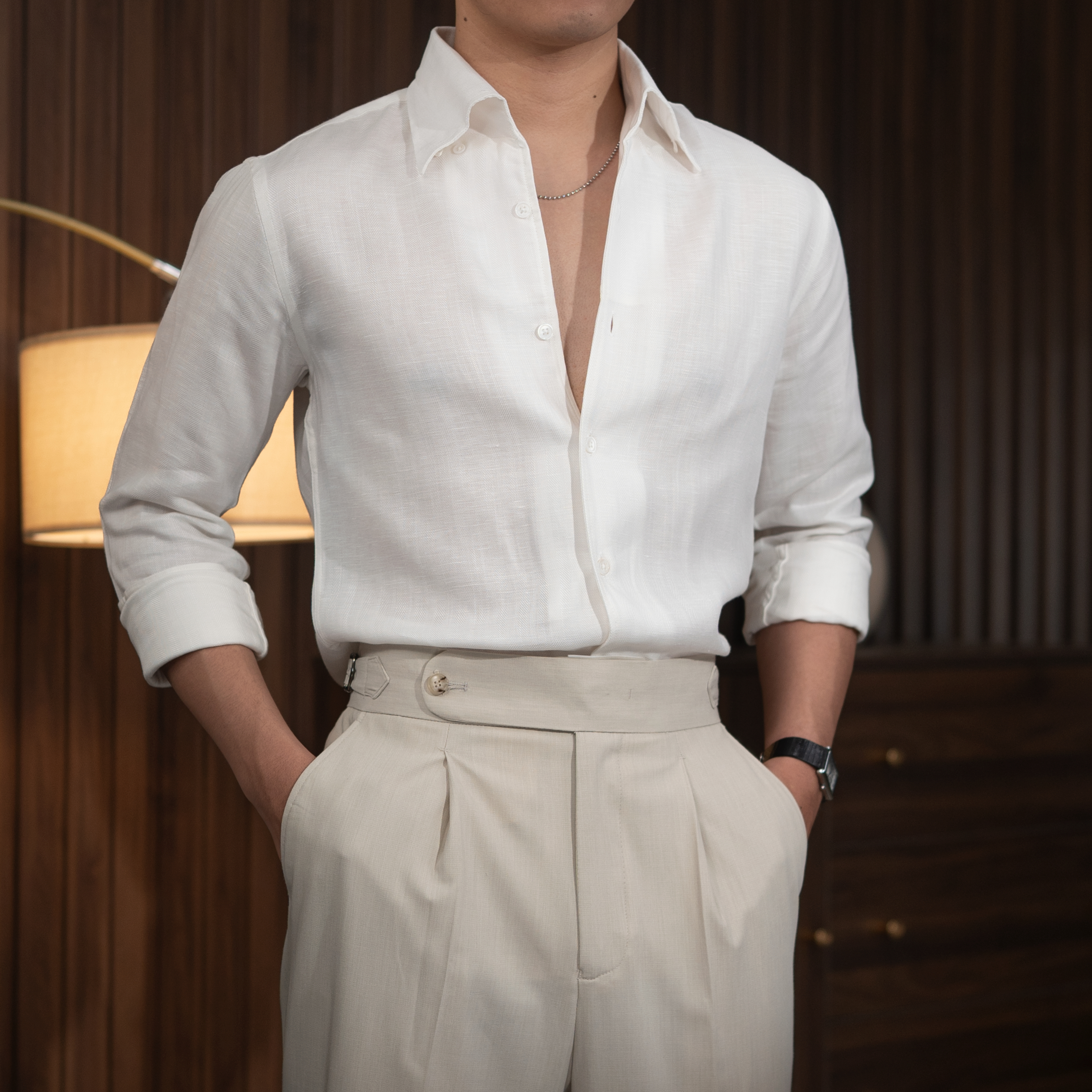 Camisa con botones de lino Set
