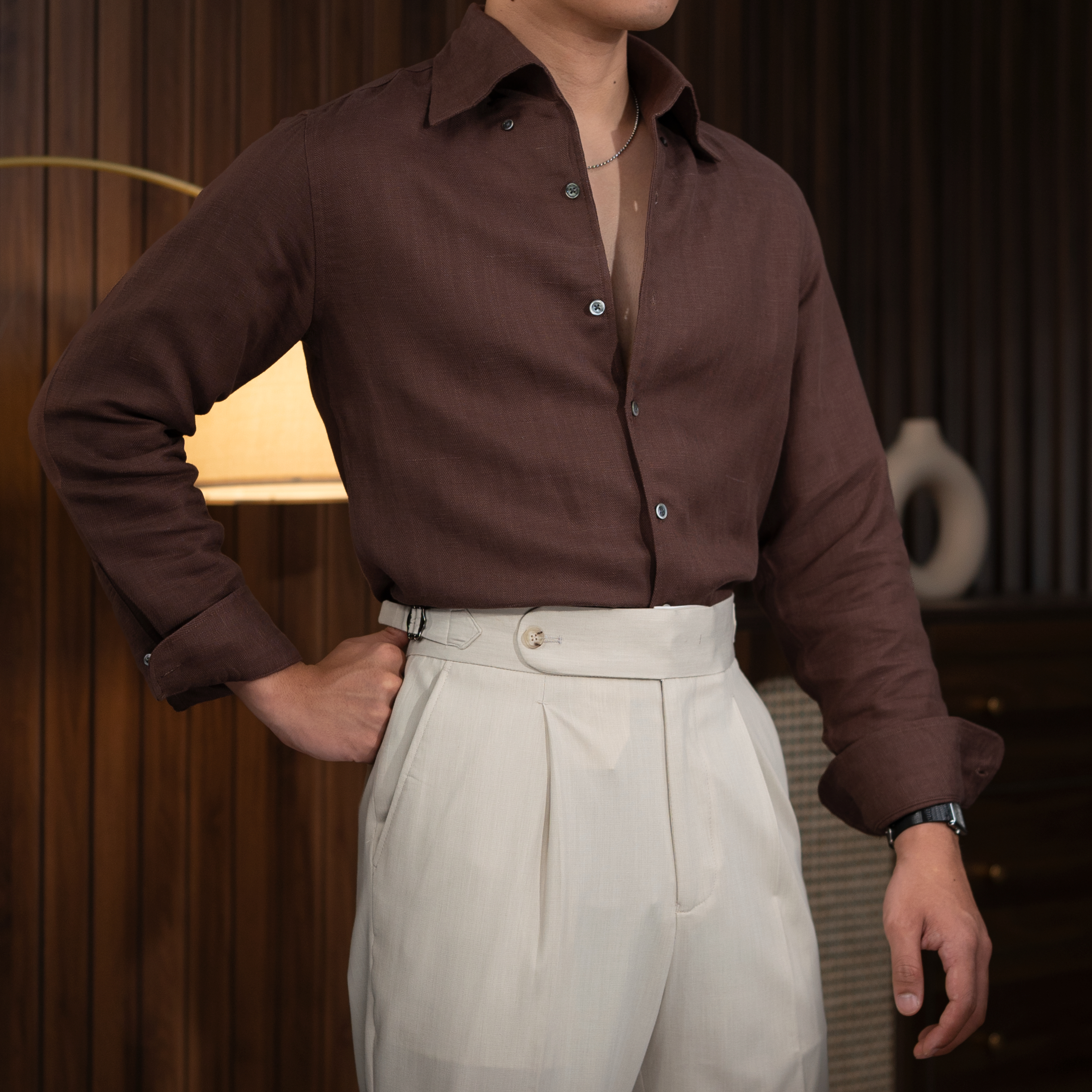 Camisa con botones de lino Set