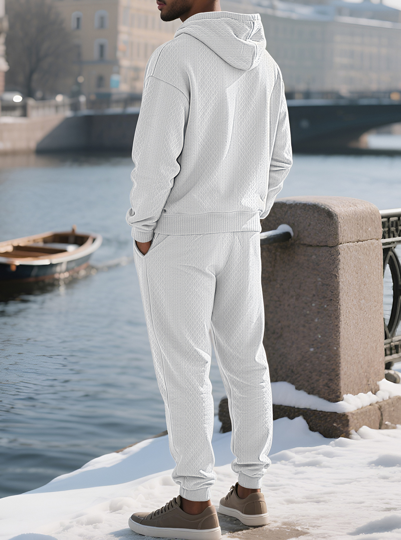 para hombre Relaxed de manga larga Jacquard sudadera con capucha & pantalón Set