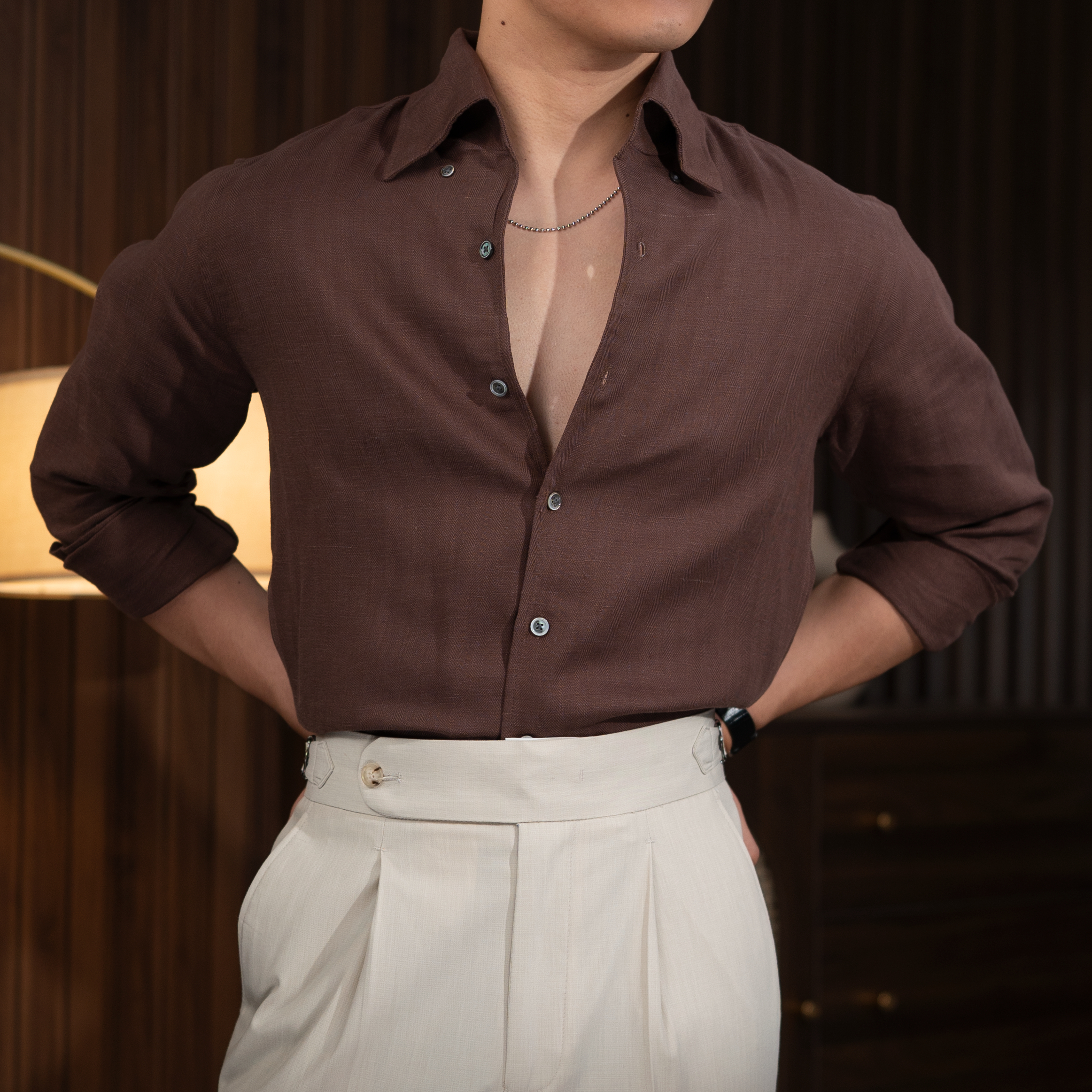 Camisa con botones de lino Set