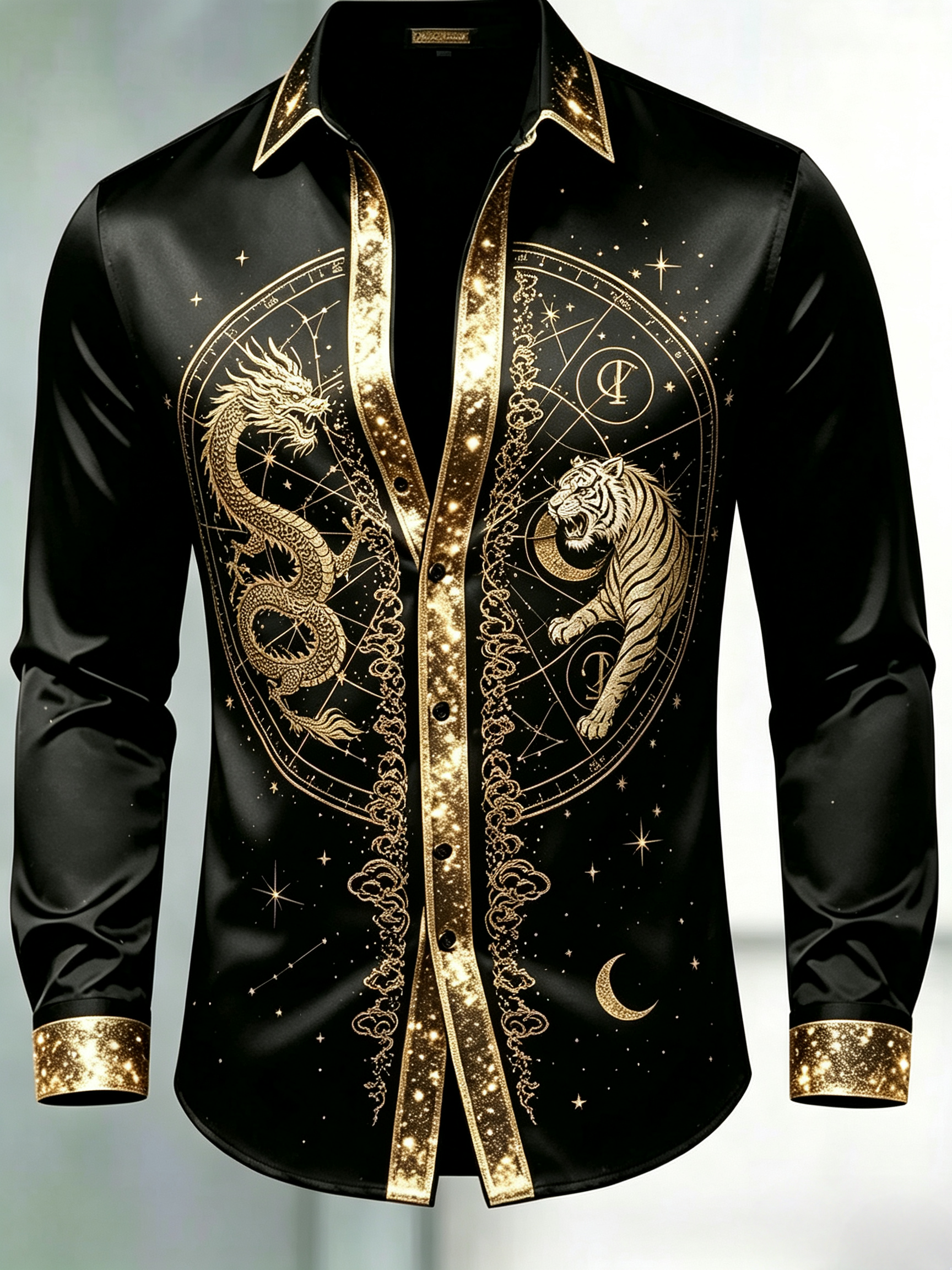 Camisa Lunar Zodiac Galaxy de manga larga Silk para hombre