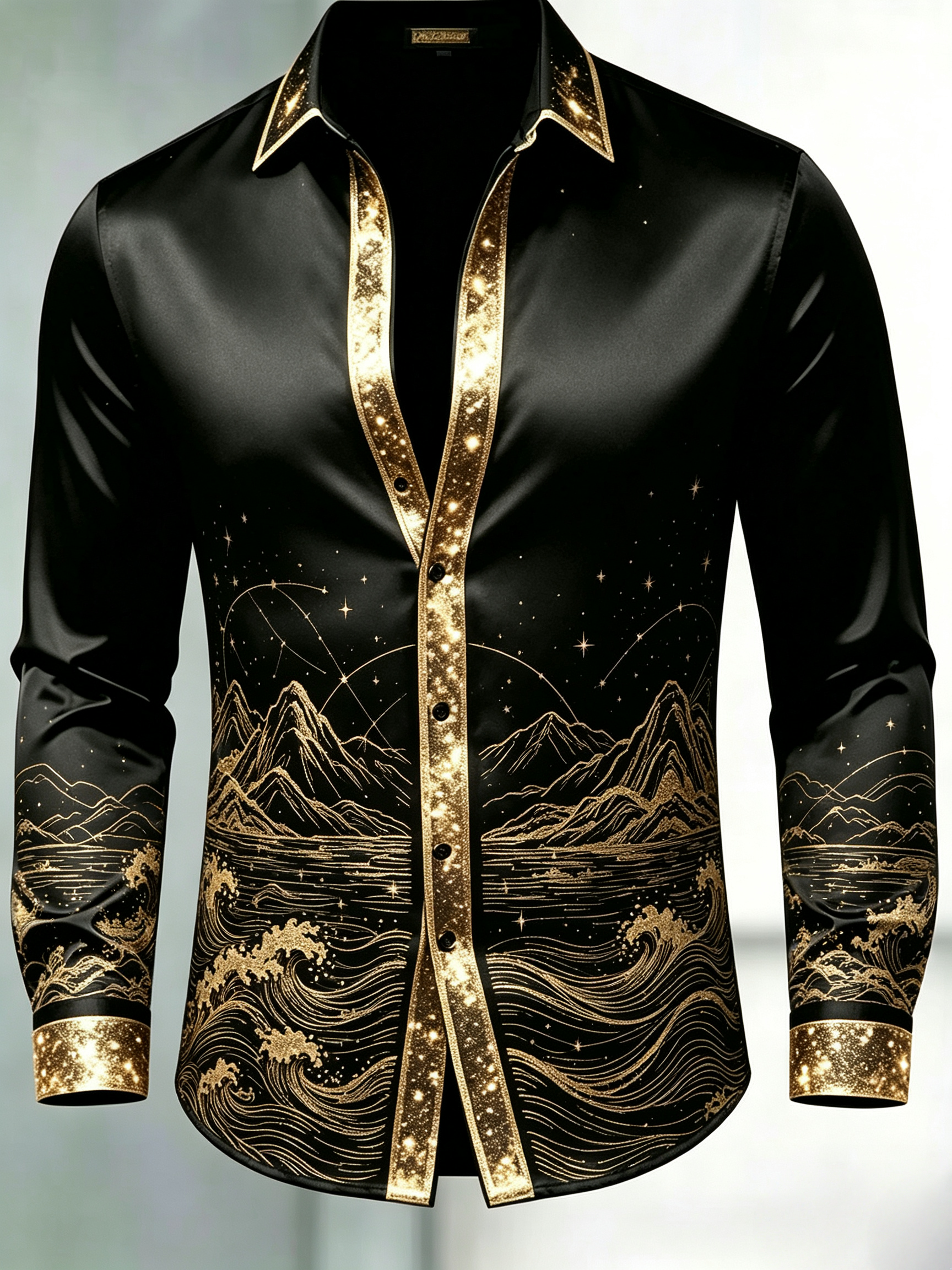 Camisa Traditional Star Mansion de manga larga de lujo para hombre